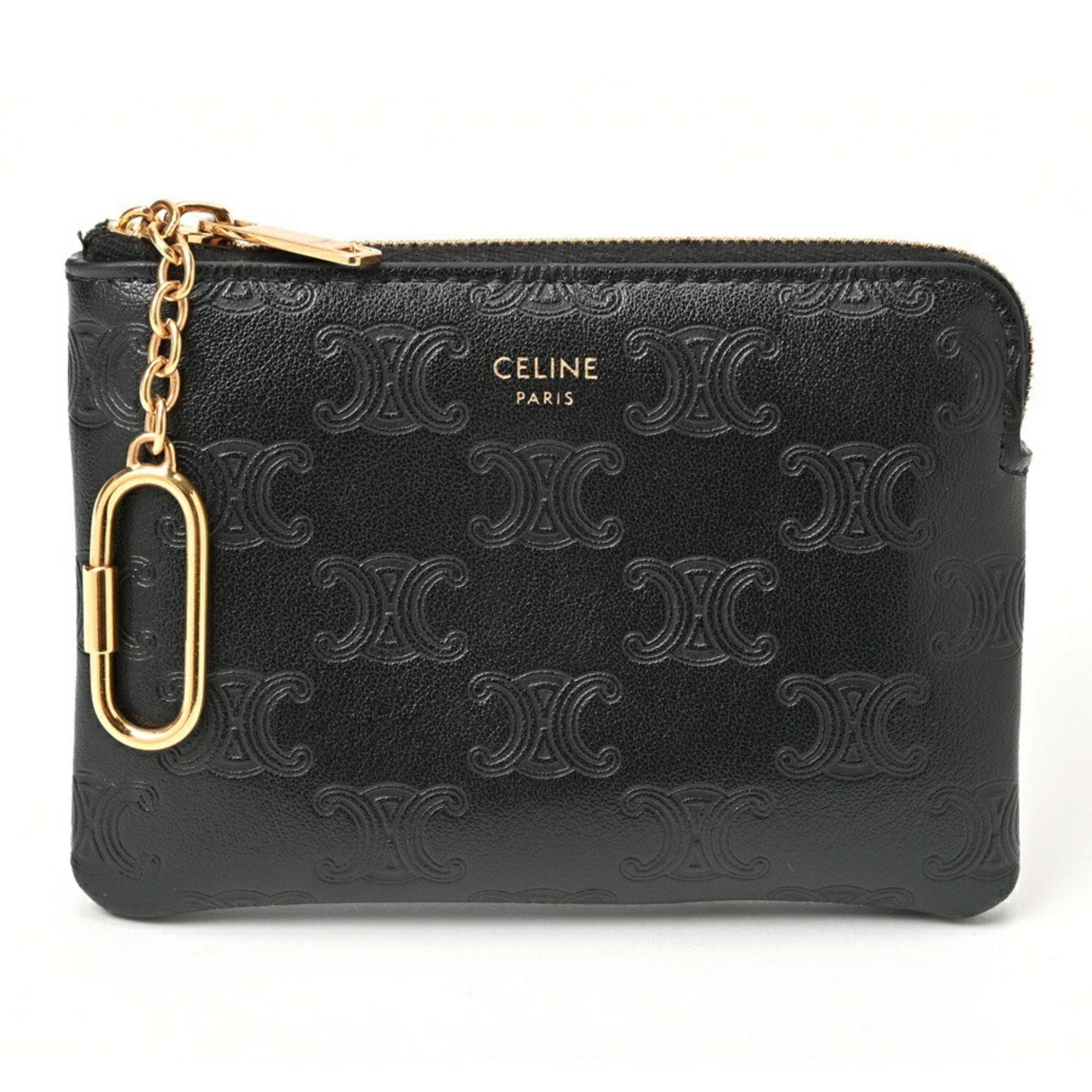 image of Celine Triomphe Coin & Card Pouch Case 10C663Bfu.38No Black S-155564, Women's