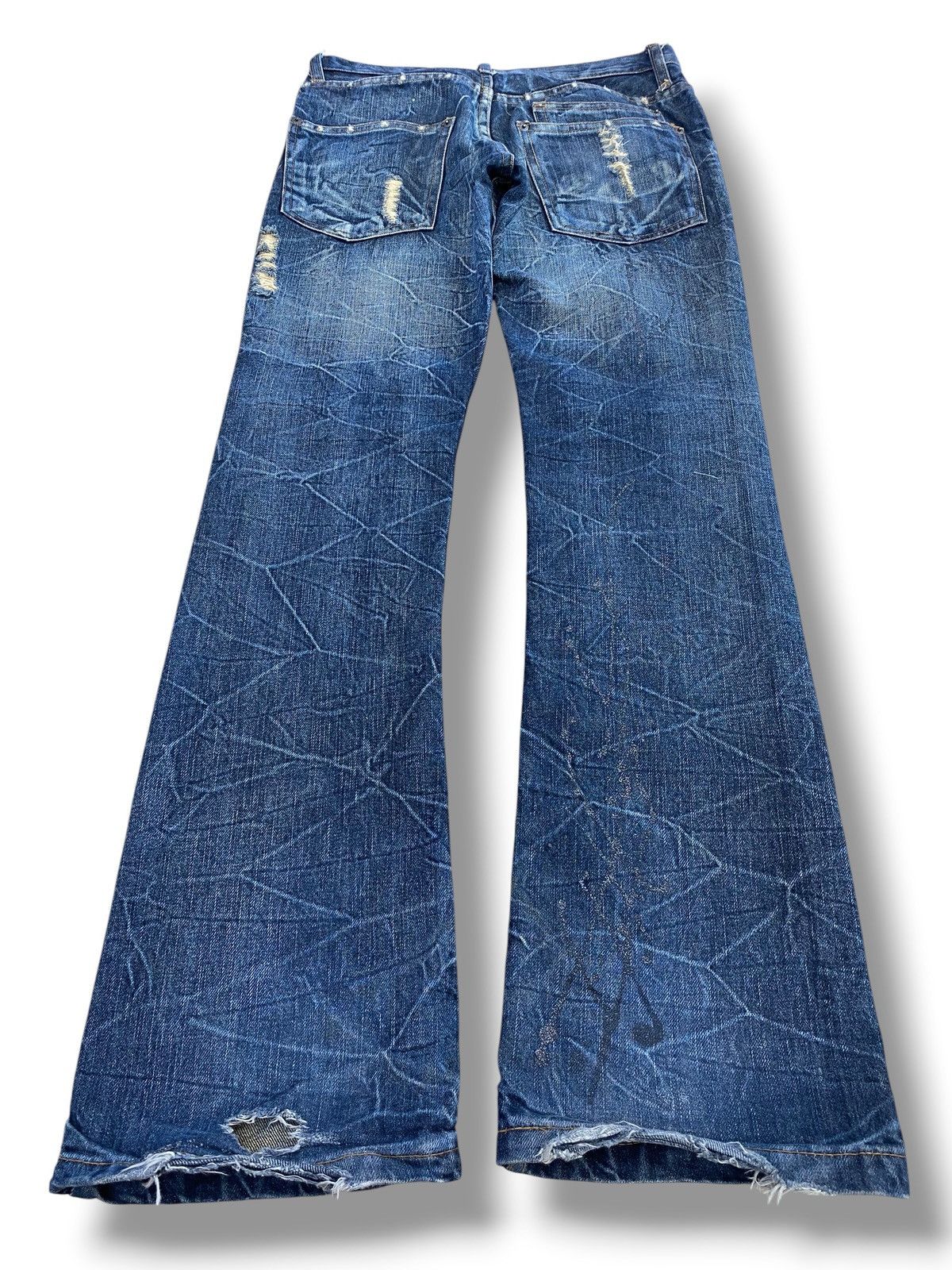 Japanese Brand Vintage Kui Brand Cracked Distressed Style Flare Jeans Size US 30 / EU 46 - 3 Thumbnail
