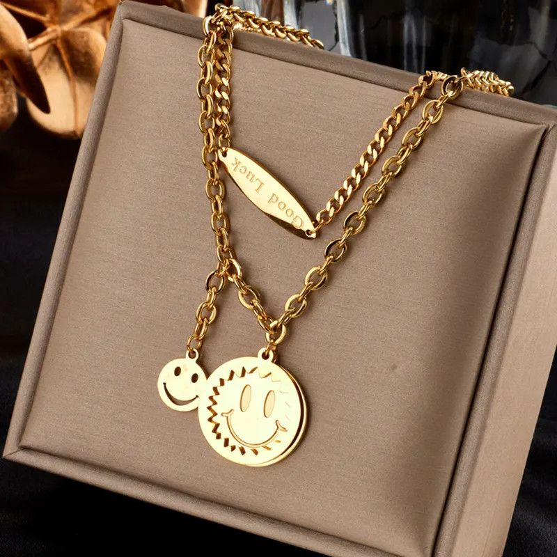 Jewelry Double-layered Smile Chain Necklace Size ONE SIZE - 1 Thumbnail