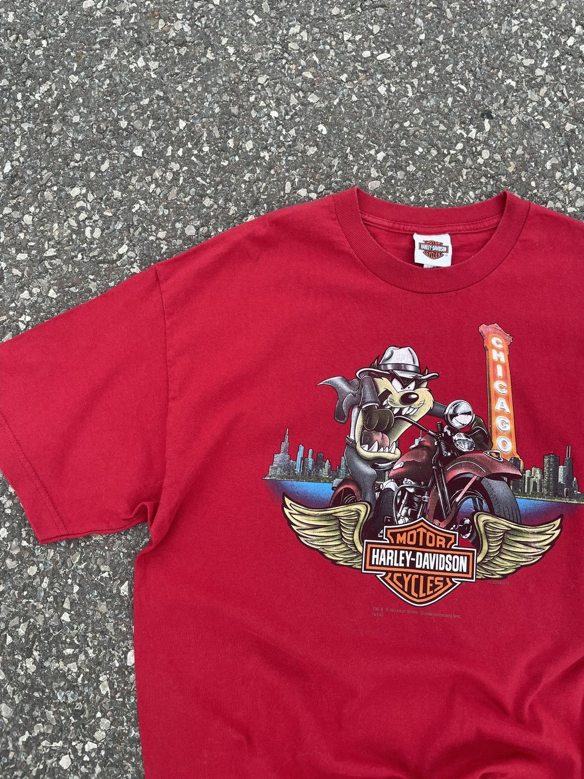 Harley Davidson × Vintage × Warner Bros Looney Tunes Taz Harley Davidson Chicago Tee Vintage Size US XL / EU 56 / 4 - 2 Thumbnail