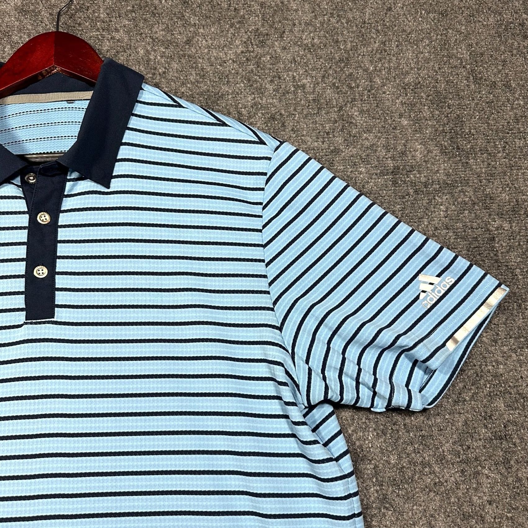 Adidas Adidas Polo Shirt Mens Large Heat RDY Blue Stripe Reflective Short Sleeve Golf Shirt Size US L / EU 52-54 / 3 - 3 Thumbnail