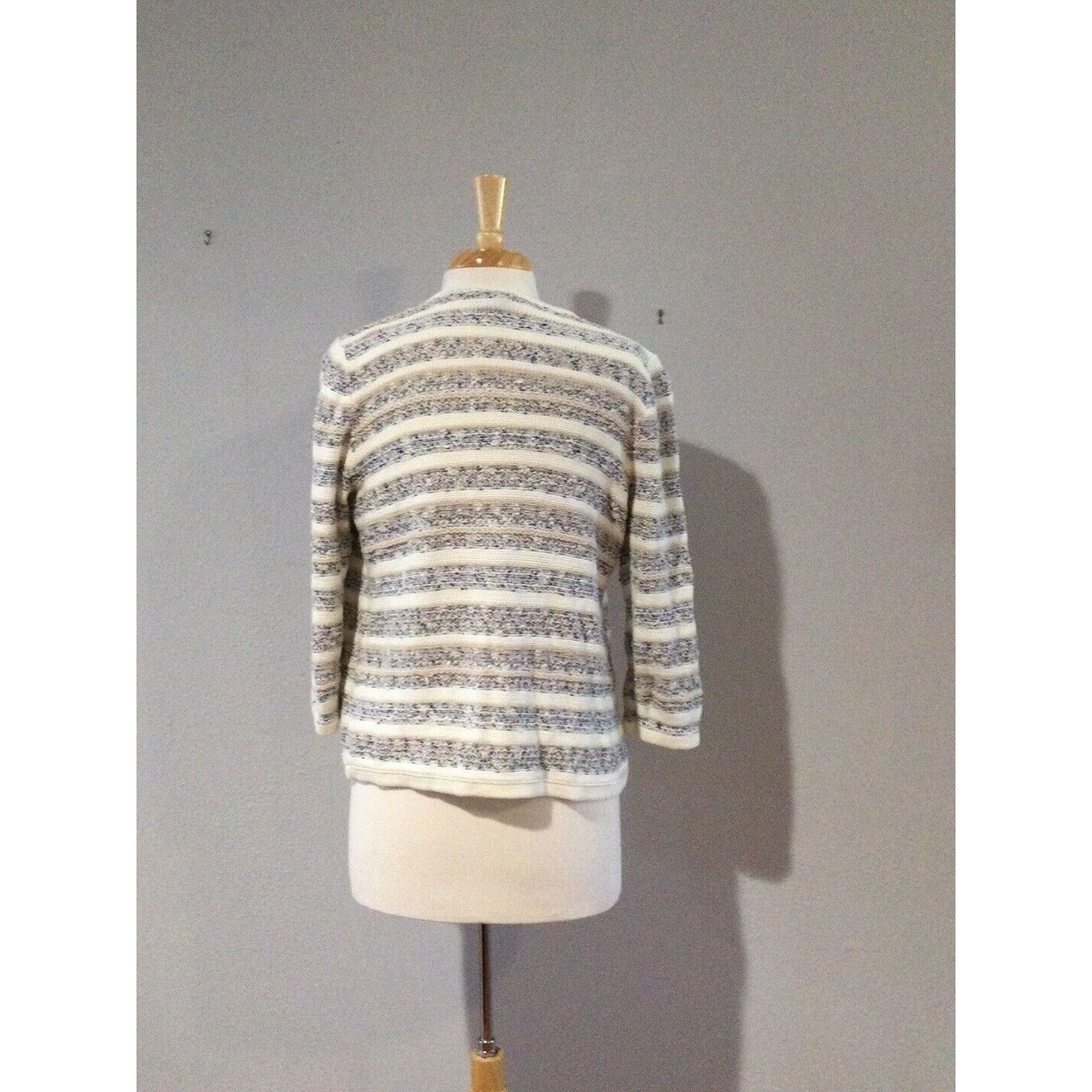 Chicos Chico's Fringe Tan Blue & White Knit Cardigan Size 0/S/4 Size S / US 4 / IT 40 - 10 Thumbnail