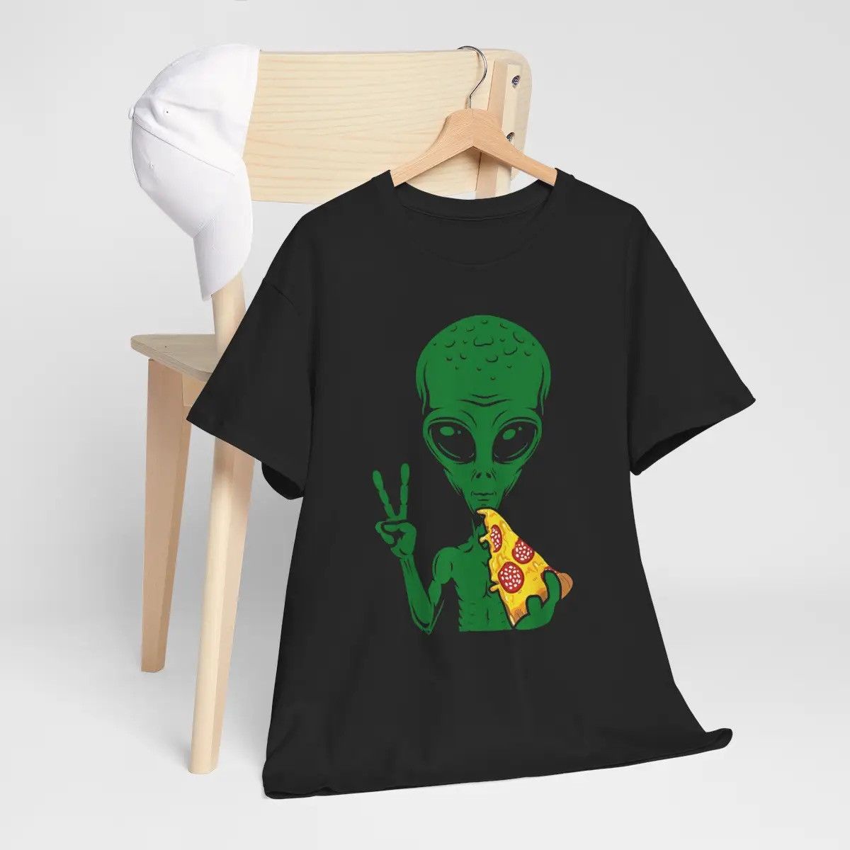 Other Alien Pizza Peace Graphic Tee – Funny Unisex T-Shirt Size US XL / EU 56 / 4 - 1 Thumbnail