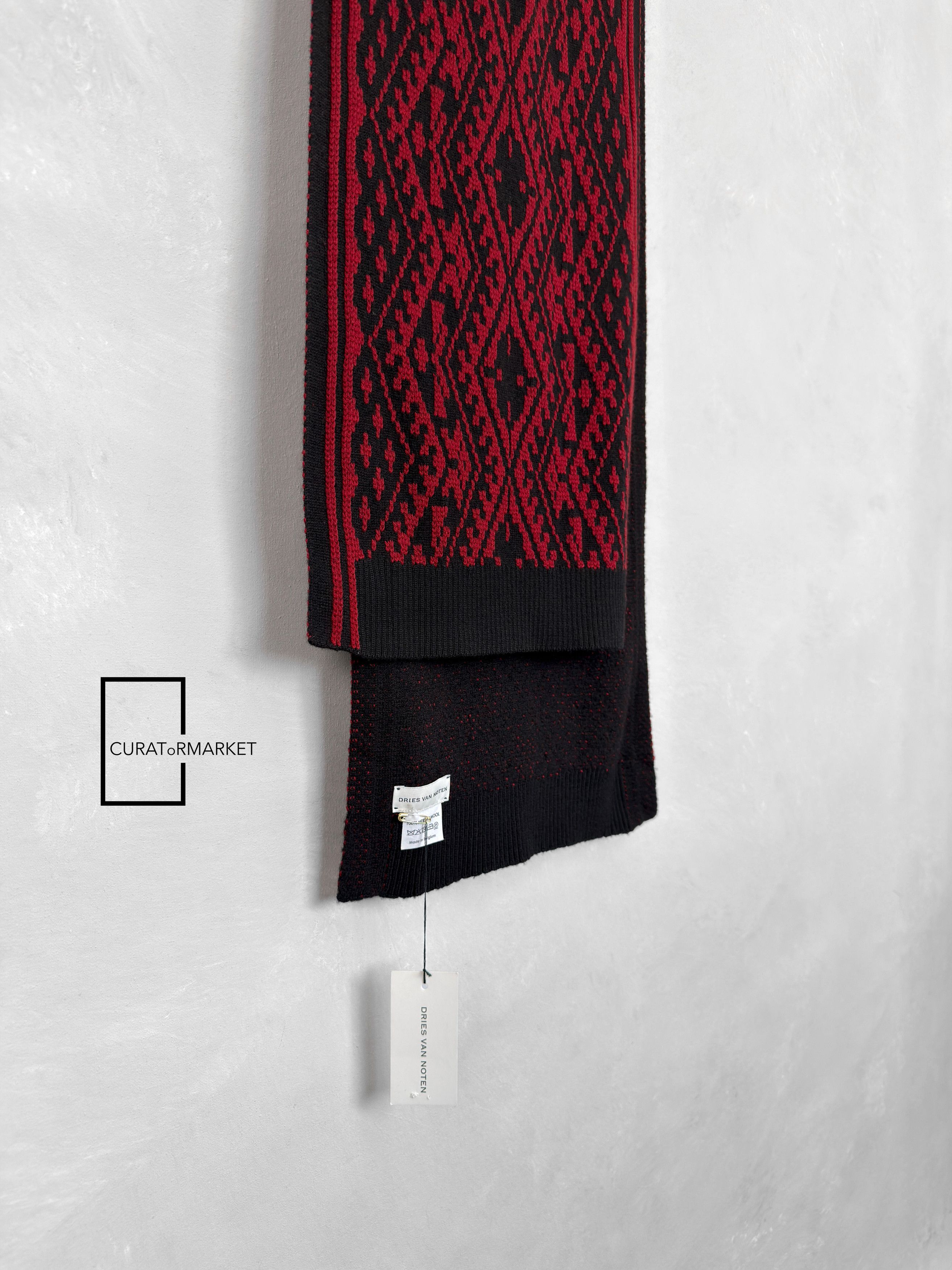 Dries Van Noten RARE Geometric Pattern Belgium Wool Red Knitted Scarf FW15 Size ONE SIZE - 5 Thumbnail