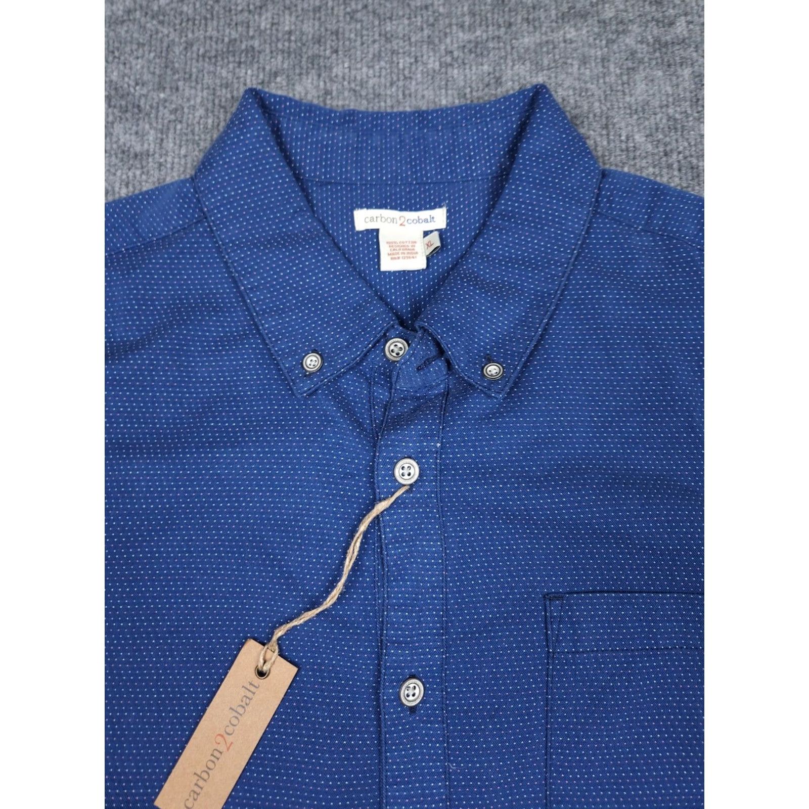 Carbon2Cobalt Cargon 2 Cobalt Flannel Shirt Men's XL Blue Polka Dot Oxford Cotton Poocket NWT Size US XL / EU 56 / 4 - 2 Thumbnail