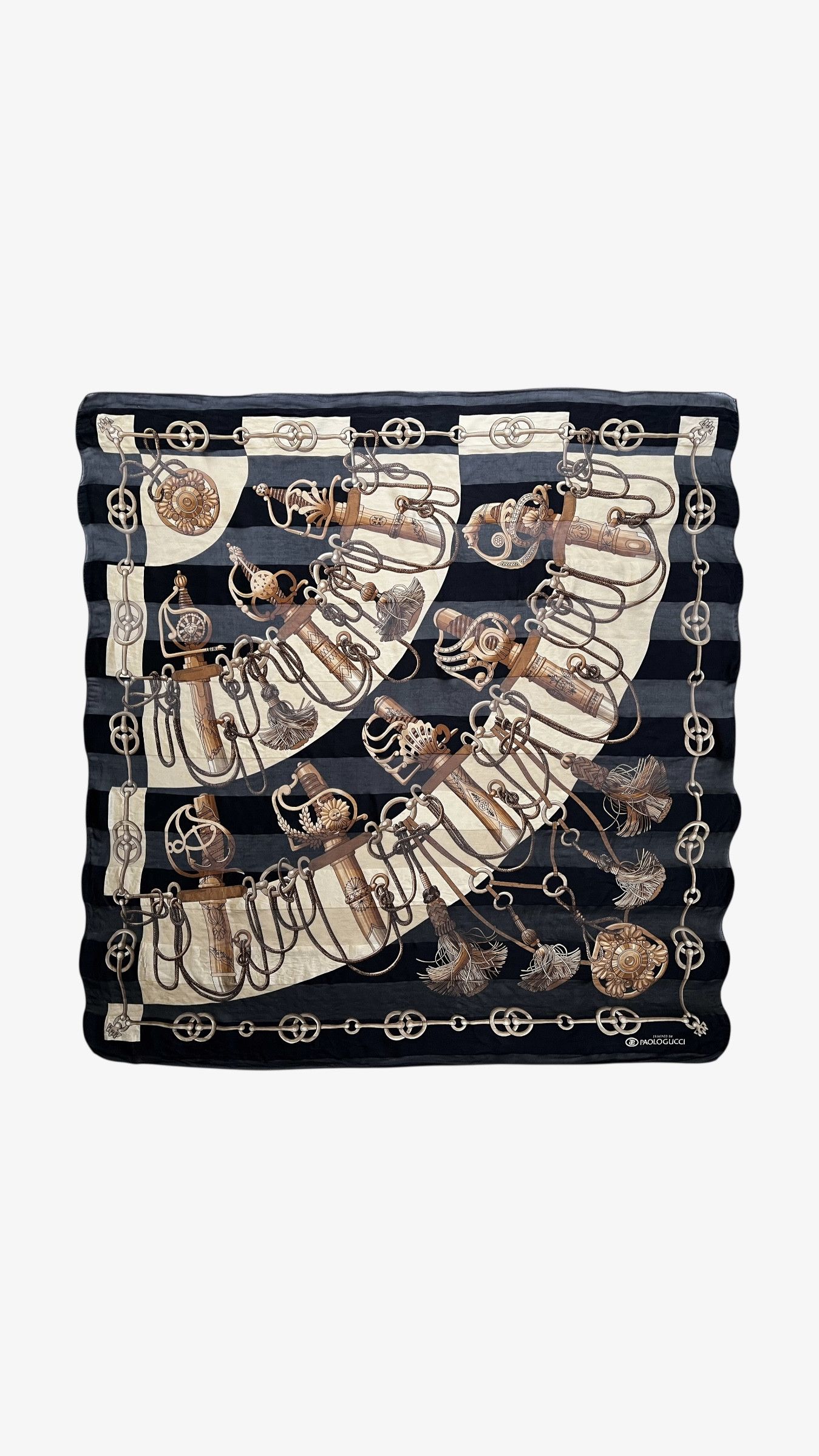 Paolo Gucci Vintage 80s Paolo Gucci Royal Sword Print Black Silk Scarf Size ONE SIZE - 1 Thumbnail
