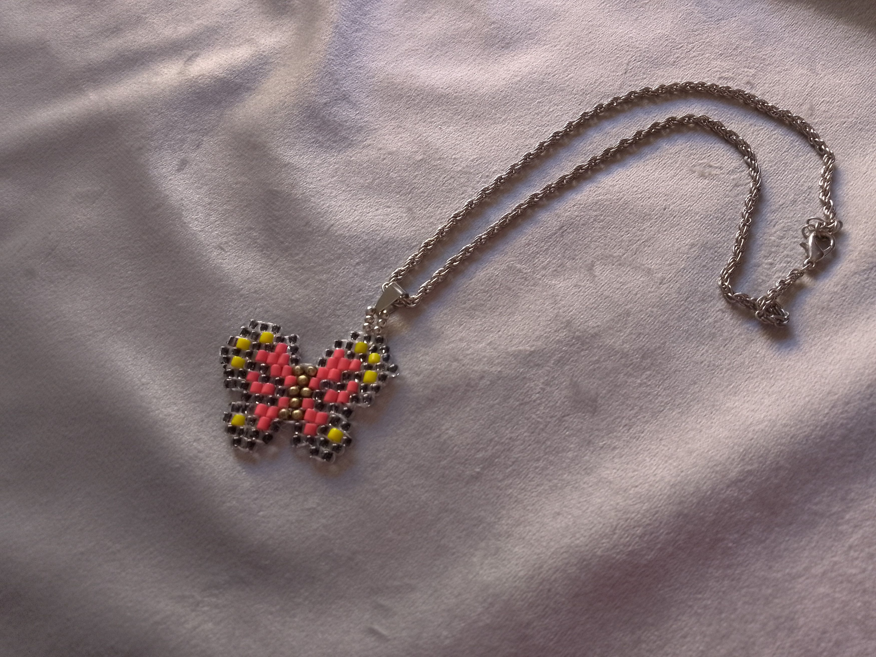 Handmade Necklace Pendant Beaded Butterfly Red Elegant Size ONE SIZE - 6 Thumbnail