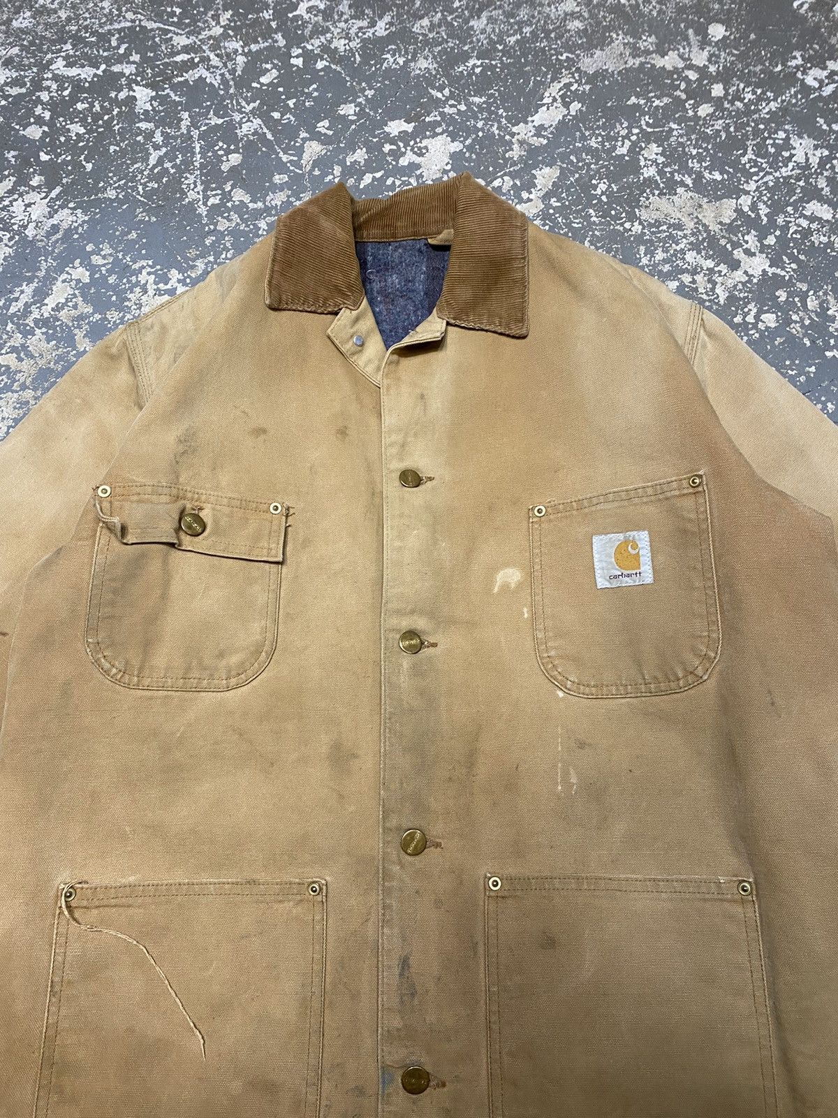 Carhartt × Vintage Vintage Carhartt Blanket Lined Faded Tan Chore Coat Jacket Size US M / EU 48-50 / 2 - 10 Thumbnail