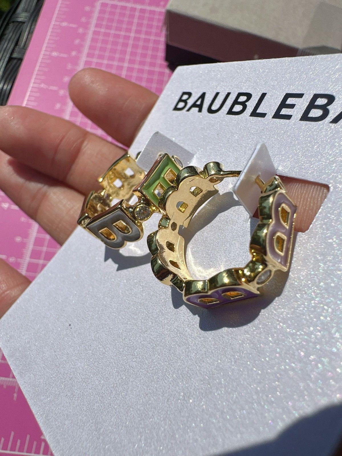 Designer BaubleBar multicolor letter B diamonds Gold Hoop clip on Size ONE SIZE - 9 Thumbnail