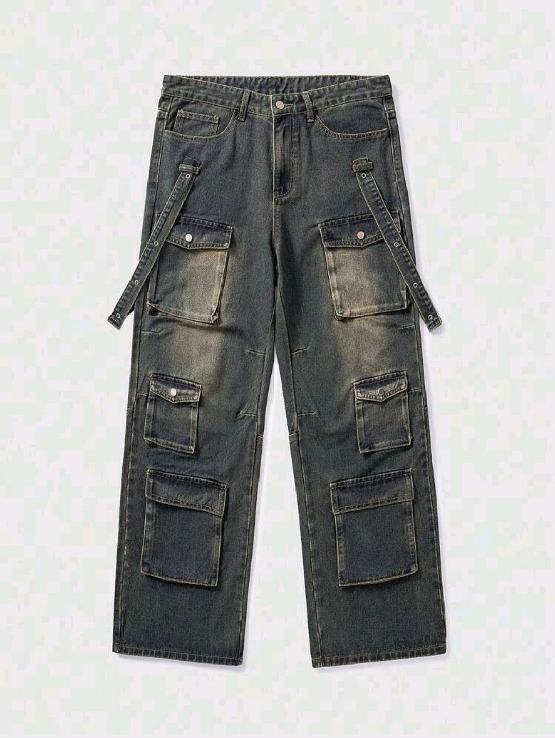 Jean × Vintage Retro Washed Jeans Cargo Multi Pocket Hype Hip Hop Size US 36 / EU 52 - 7 Thumbnail