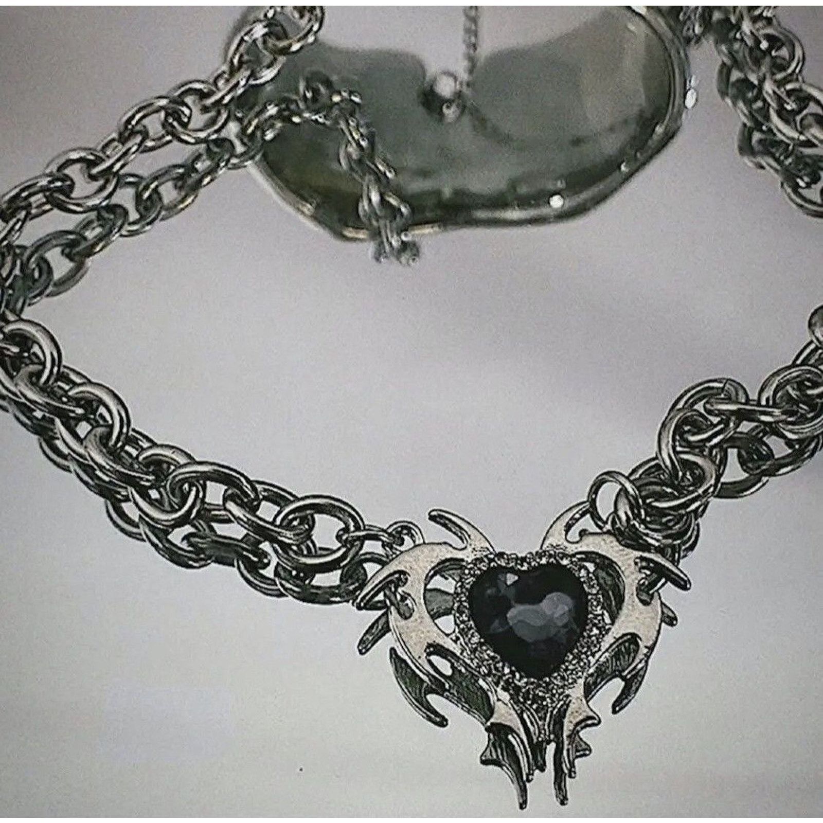 Jewelry Electro Chain Crystal Heart Abstract Necklace Pop Punk in Silver, Men's