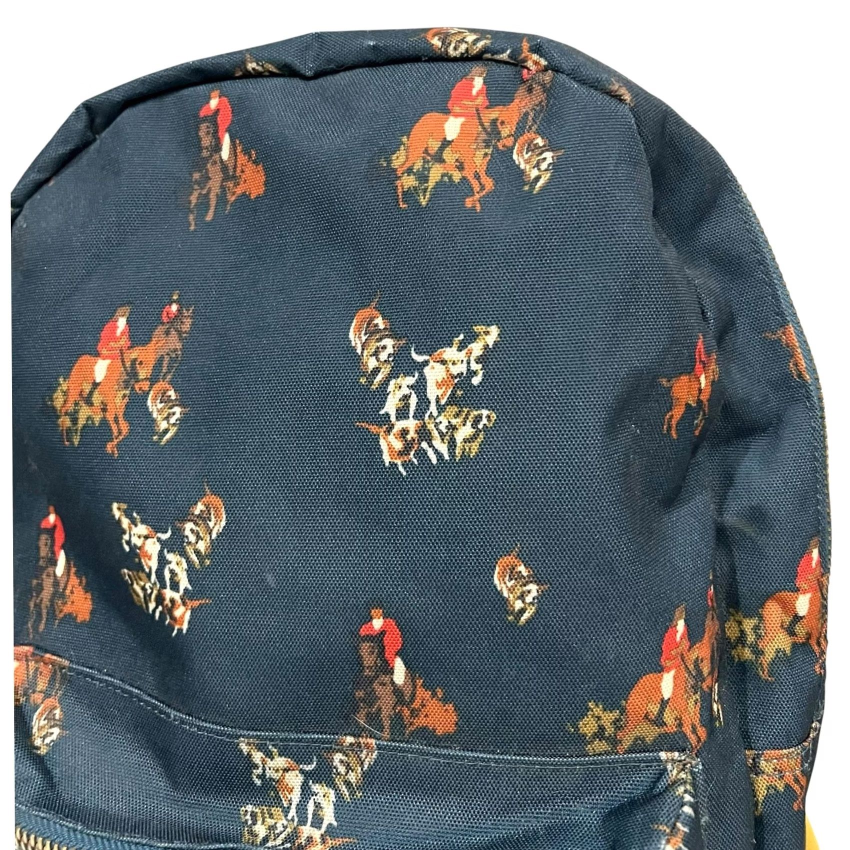 Vintage Herschel Backpack Horses Equestrian Dog Hunt Print Navy Golden Yellow Book Bag Size ONE SIZE - 2 Thumbnail