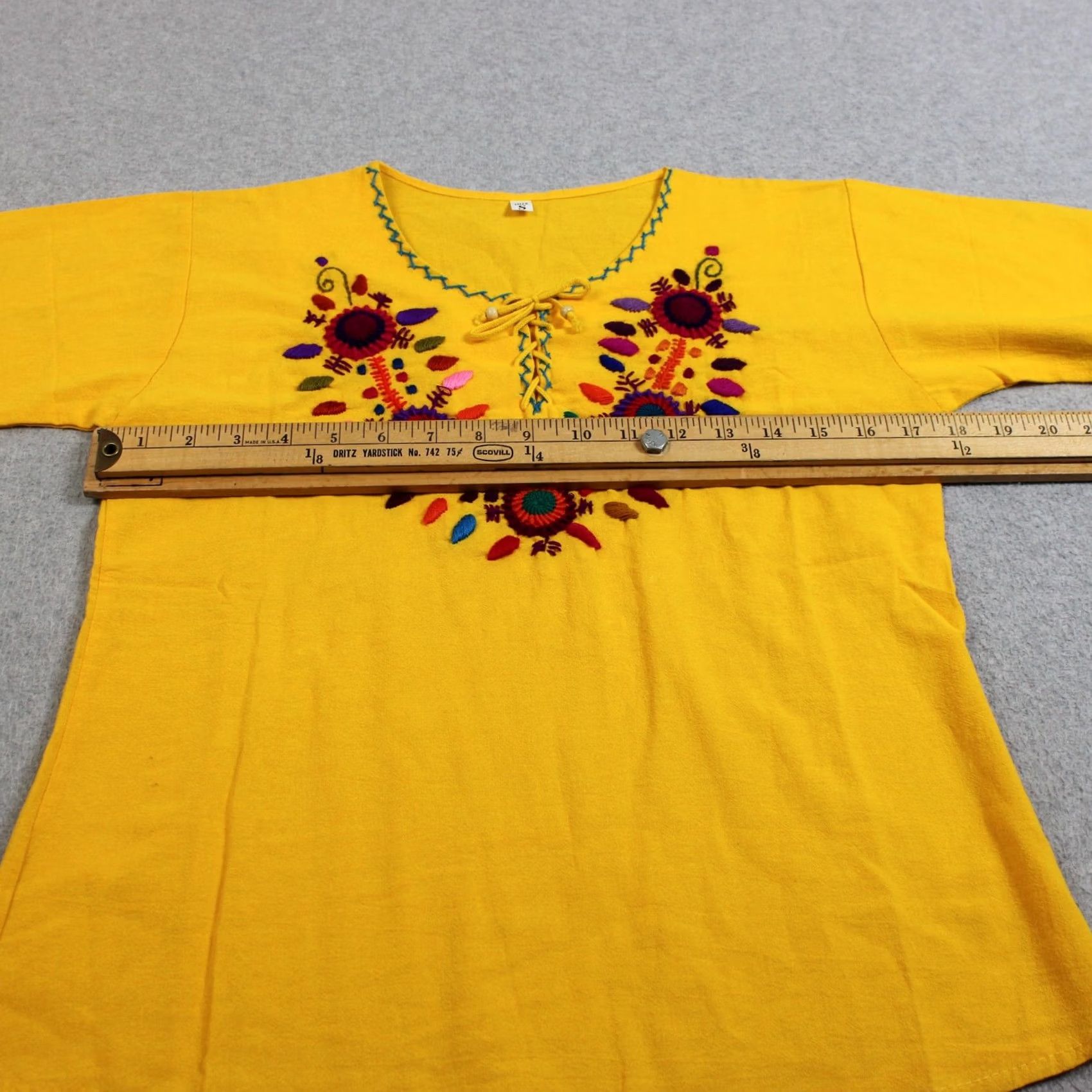 Vintage Mexican Embroidered Shirt Women S Yellow Floral Boho Cotton Festival Artsy Tunic V-neck Short Sleeve Womens Mens Size S / US 4 / IT 40 - 7 Thumbnail