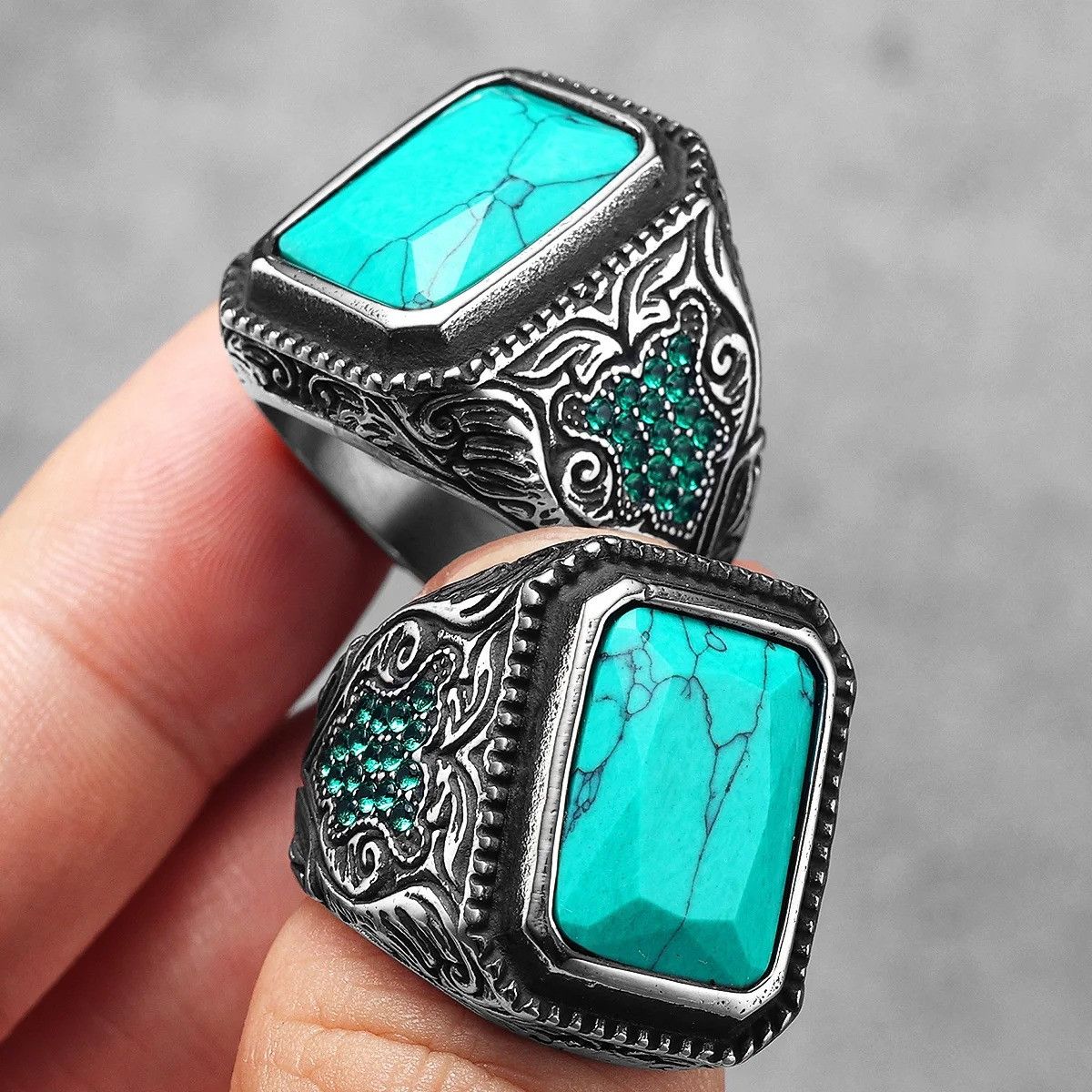 Jewelry Turquoise Gemstone Ring Streetwear Jewelry Fashion Gift Size ONE SIZE - 7 Thumbnail