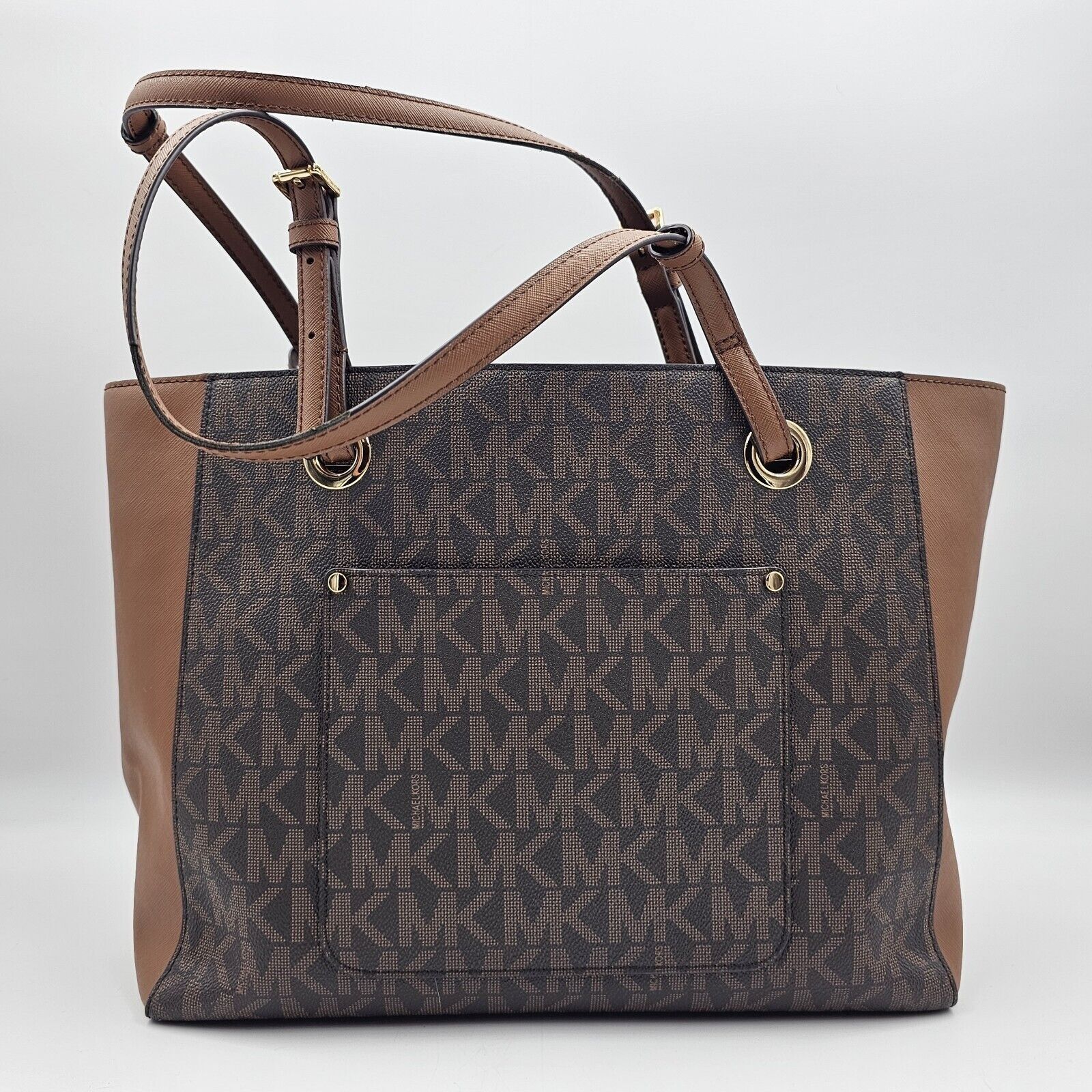 Michael Kors Michael Kors Walsh MK Logo Handbag Tote Purse Brown Tan Gold Size ONE SIZE - 4 Thumbnail