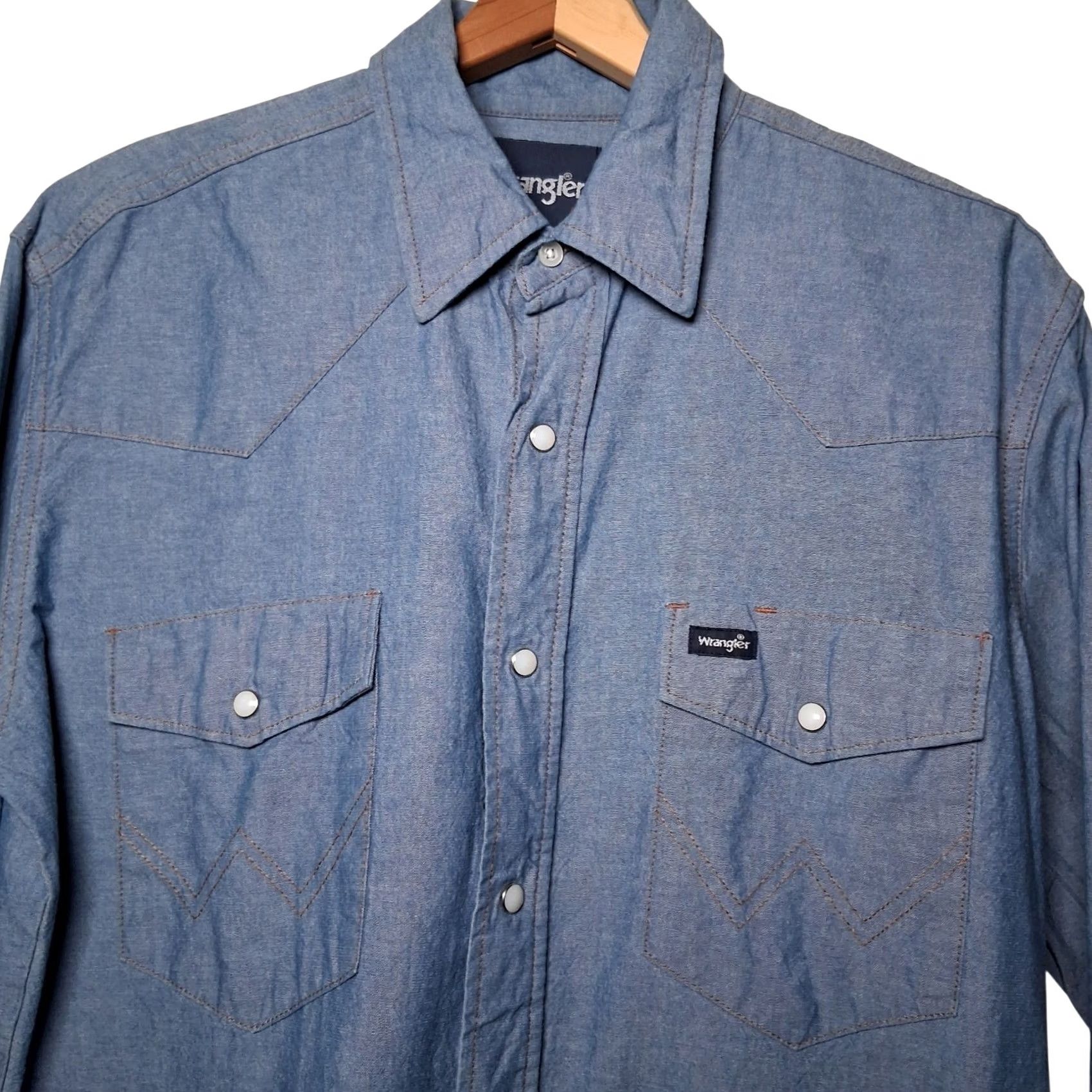 Wrangler Wrangler Western Wear Shirt Men M Blue Chambray Pearl Snap Ranch Rodeo Size US M / EU 48-50 / 2 - 2 Thumbnail