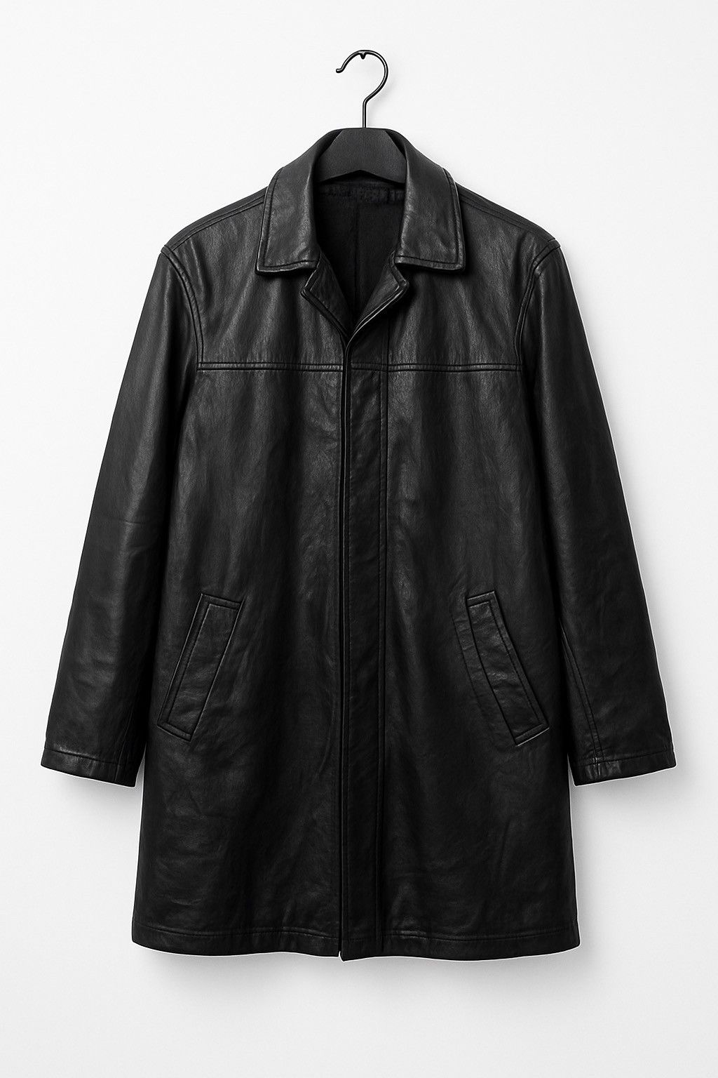 Genuine Leather Vintage Black Genuine Leather Trench Coat Long Jacket Size US S / EU 44-46 / 1 - 1 Thumbnail