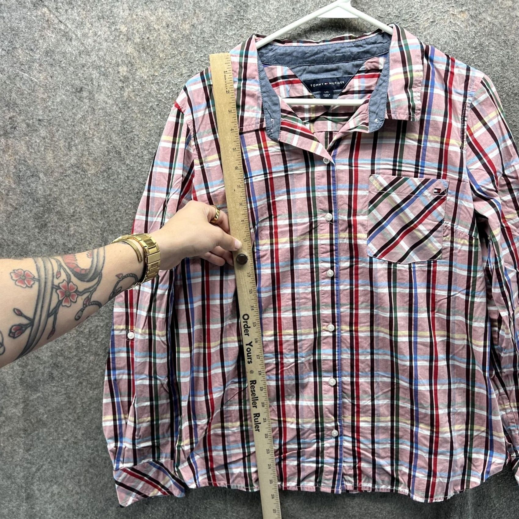 Tommy Hilfiger Tommy Hilfiger Shirt Womens Large Plaid Button Front Long Sleeve Lightweight Multicolor Size L / US 10 / IT 46 - 4 Thumbnail