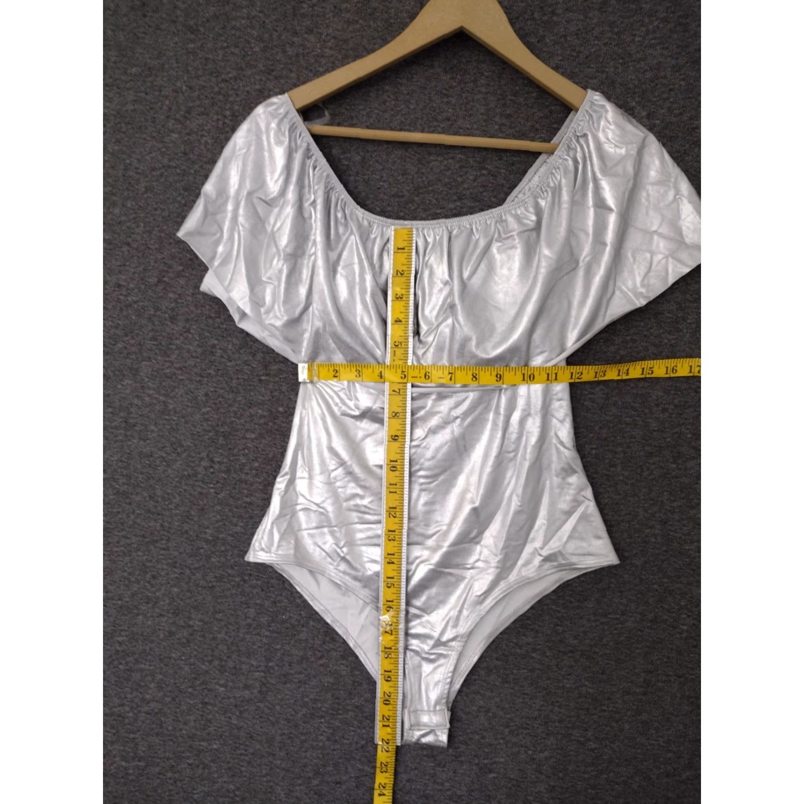Vintage Codigo Silver L Bathing Suit Off Shoulder One Piece Cheeky Ruffles Size L / US 10 / IT 46 - 4 Thumbnail