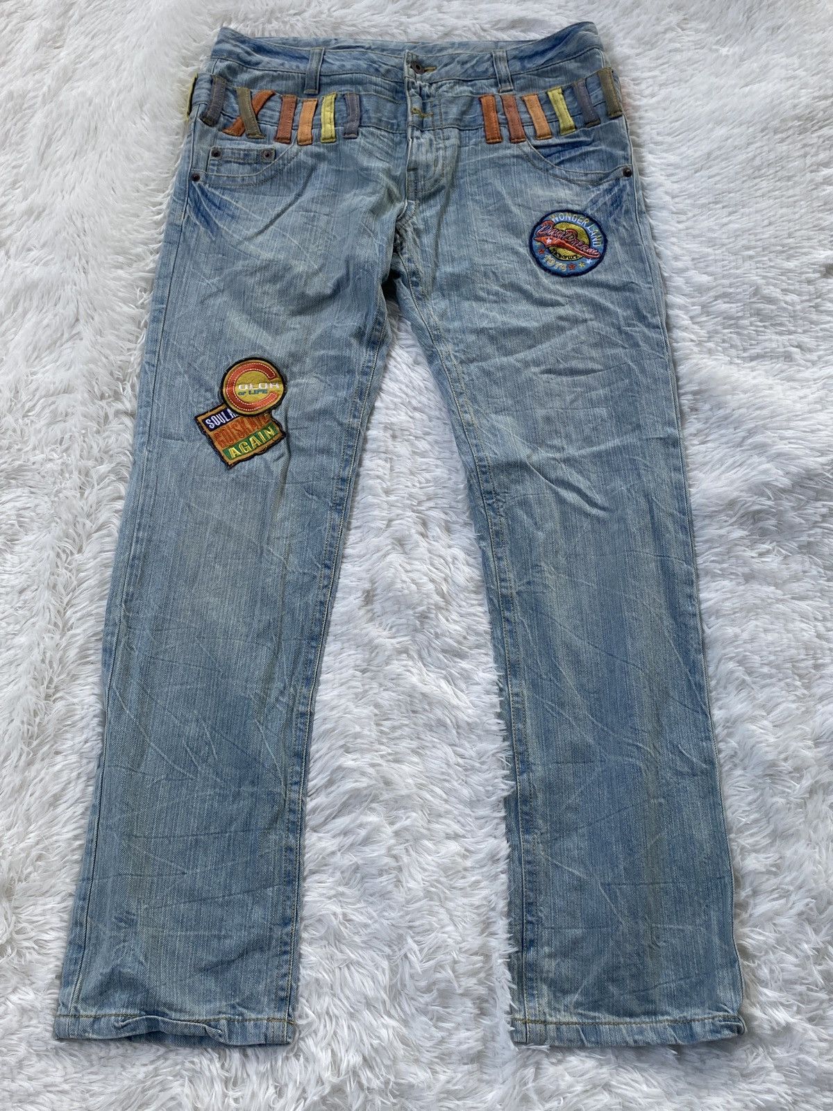 Japanese Brand 🔥BINDING NOW🔥Original Jeans Patches Double Waist Denim Size US 33 - 1 Thumbnail