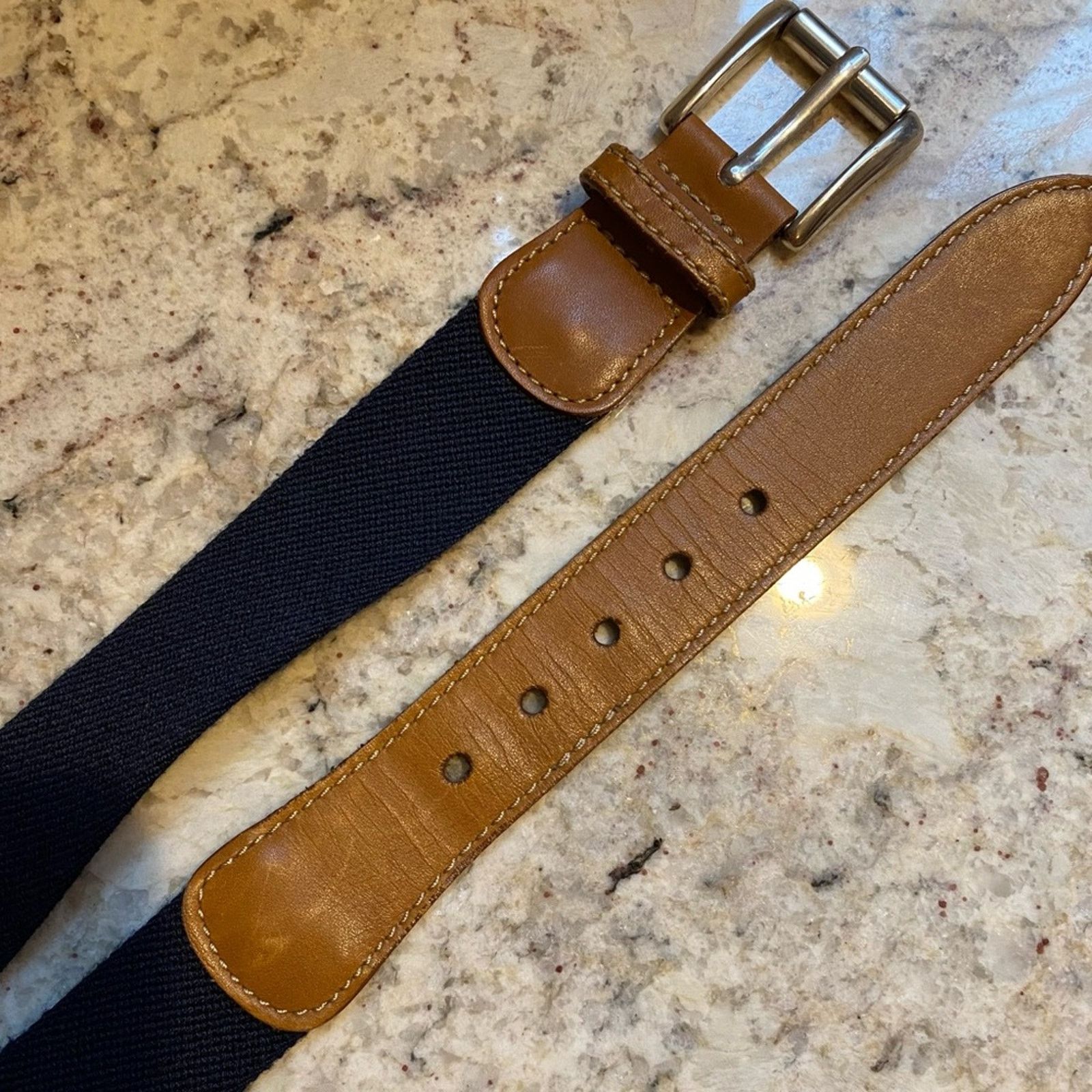 L.L. Bean LL Bean $69 Leather Stretch Canvas Silver Mens Belt 48”-51” Size ONE SIZE - 7 Thumbnail