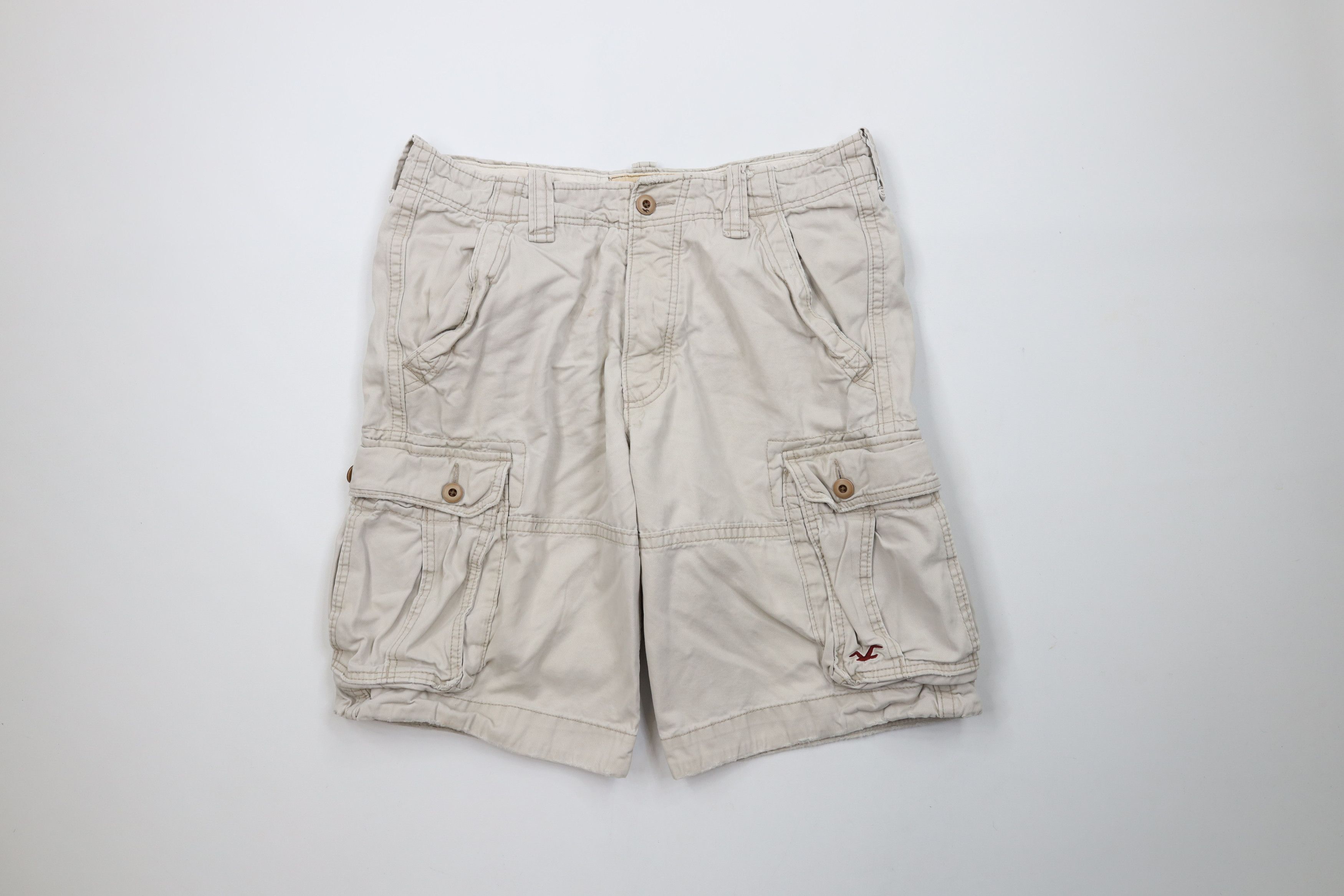 Vintage Hollister Heavy Button Fly Cargo Shorts Beige Cotton