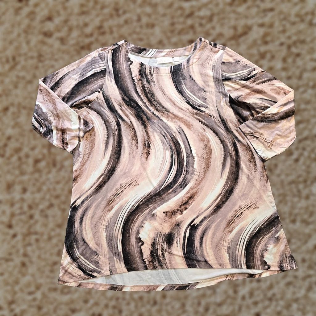 Vintage Belle Kim Gravel Top Womens 1X Pink Swirl 3/4 Sleeve Stretch Blouse Knit Shirt Womens Plus Size 1X Pink Swirl Size XL / US 12-14 / IT 48-50 - 1 Thumbnail