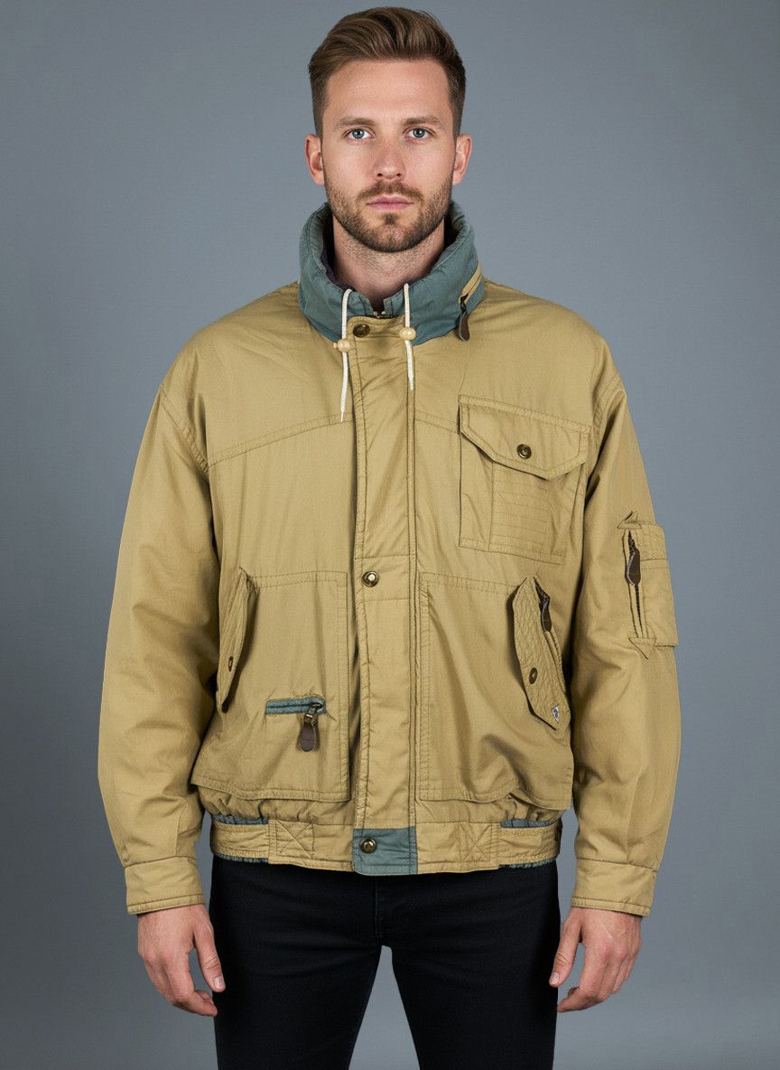 Vintage Y2K men's hooded bomber jacket military style