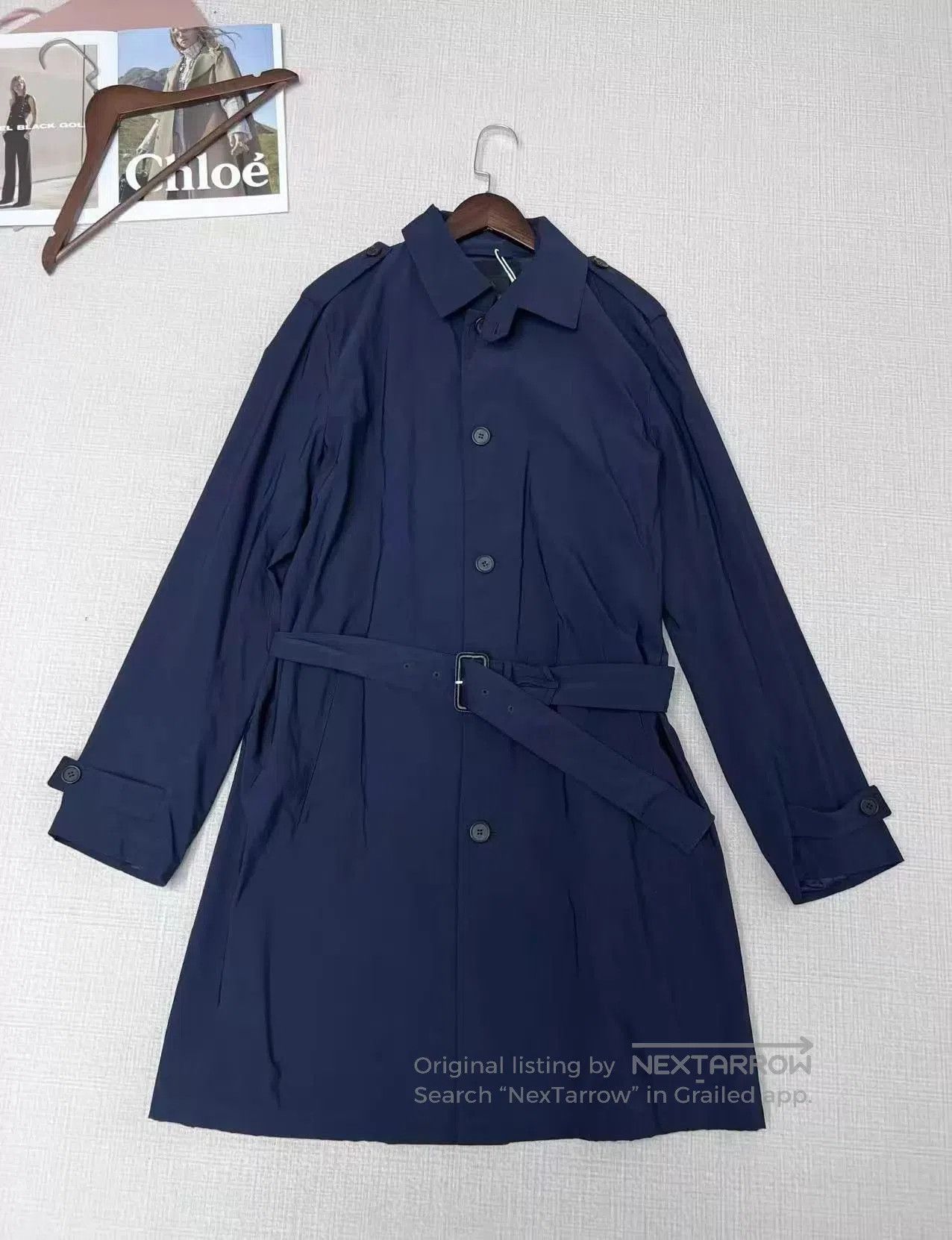 Prada Blue Belted Trench Coat with Button Front. Size US M / EU 48-50 / 2 - 5 Thumbnail