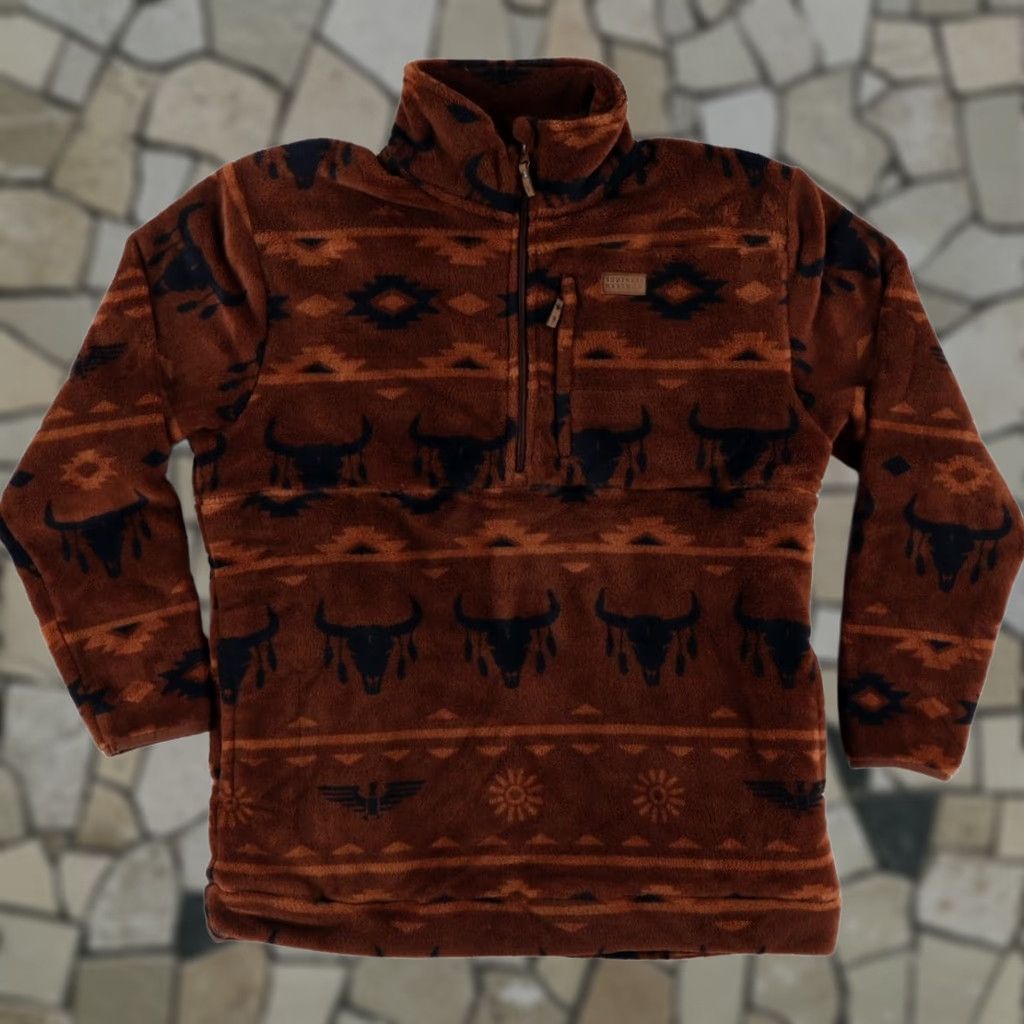 Vintage Southern Marsh Western Aztec Plush Fleece Pullover Striped Mock Long Sleeve Brown Men's L Shirt Size US L / EU 52-54 / 3 - 1 Thumbnail