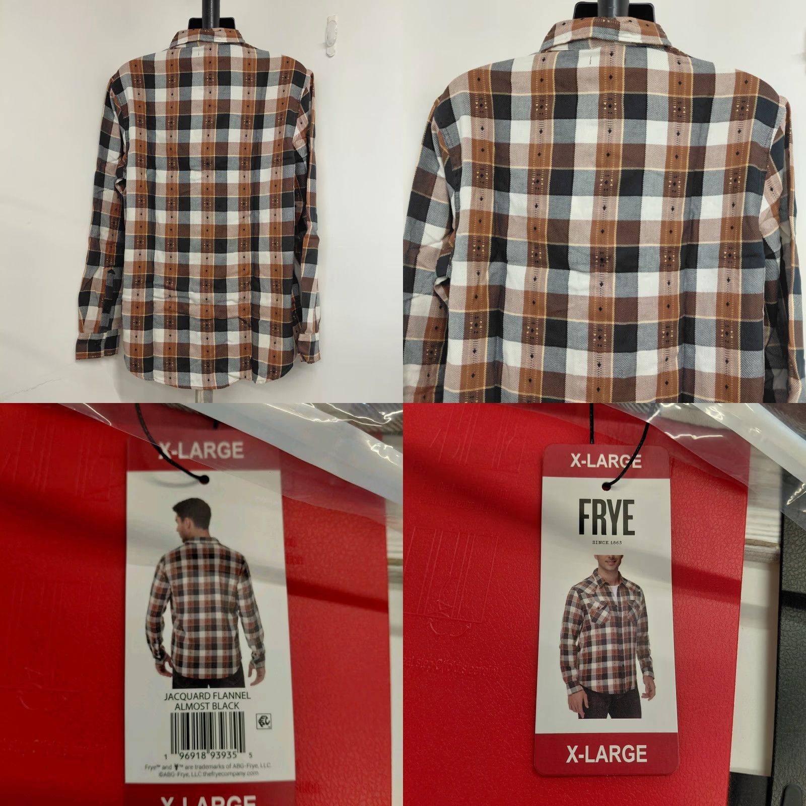 Frye NWT Frye Jacquard Flannel Shirt Mens XL XLarge Black/Brown Long Sleeve Casual Button-Up Zip? Actually button closure. Size US XL / EU 56 / 4 - 8 Thumbnail
