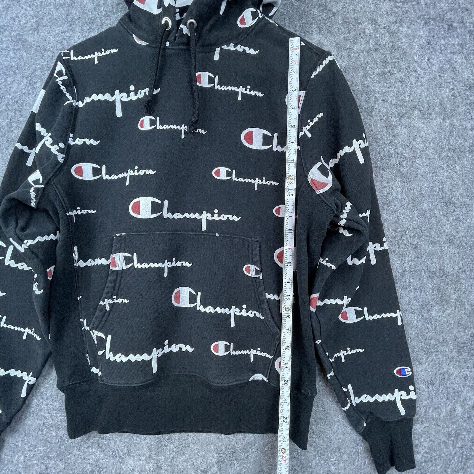 Champion Champion Reverse Weave Hoodie S Black All Over Logo Script Size US S / EU 44-46 / 1 - 4 Thumbnail