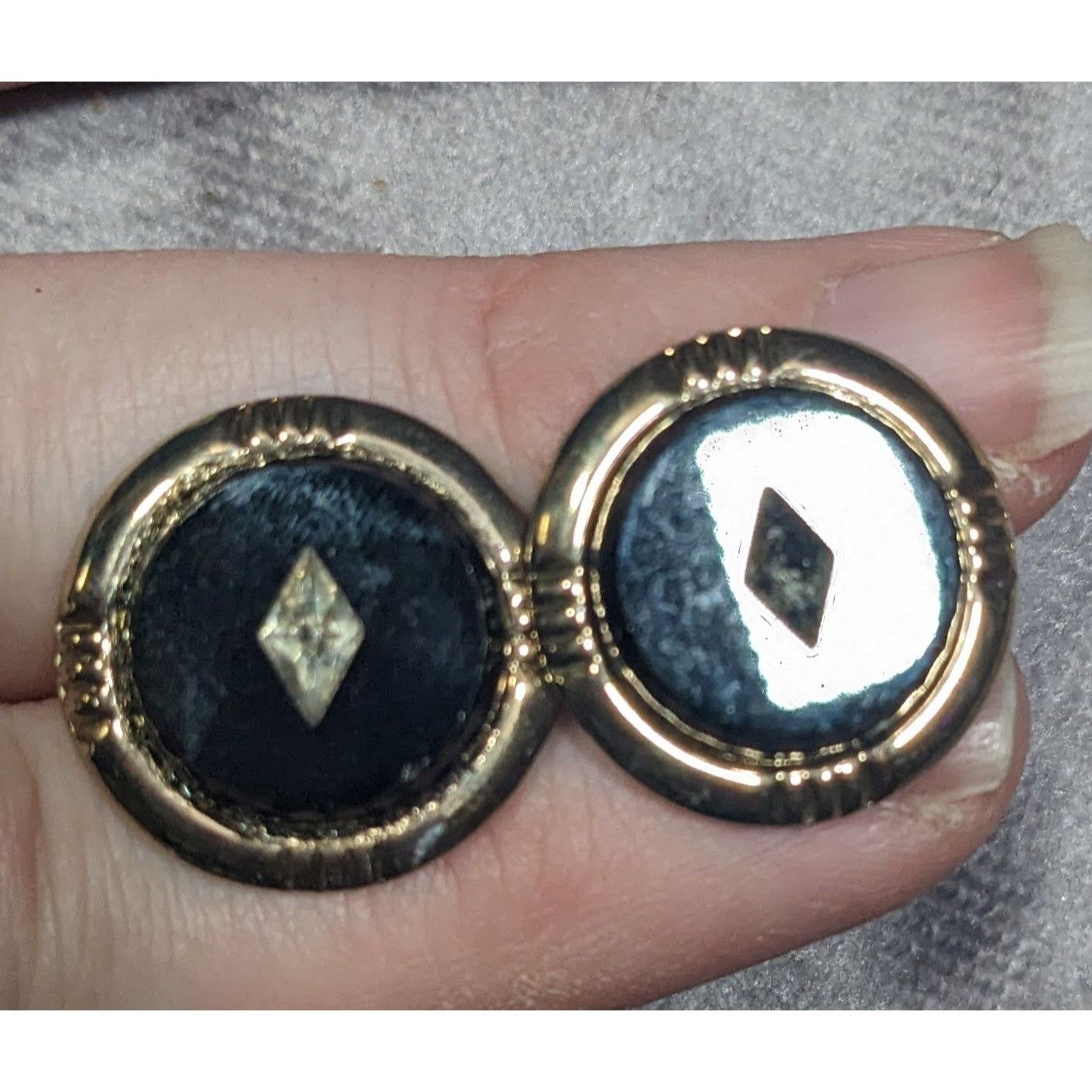 Other Vintage Black And Silver Tone Cuff Links With Clear Gem Inla Size ONE SIZE - 5 Thumbnail