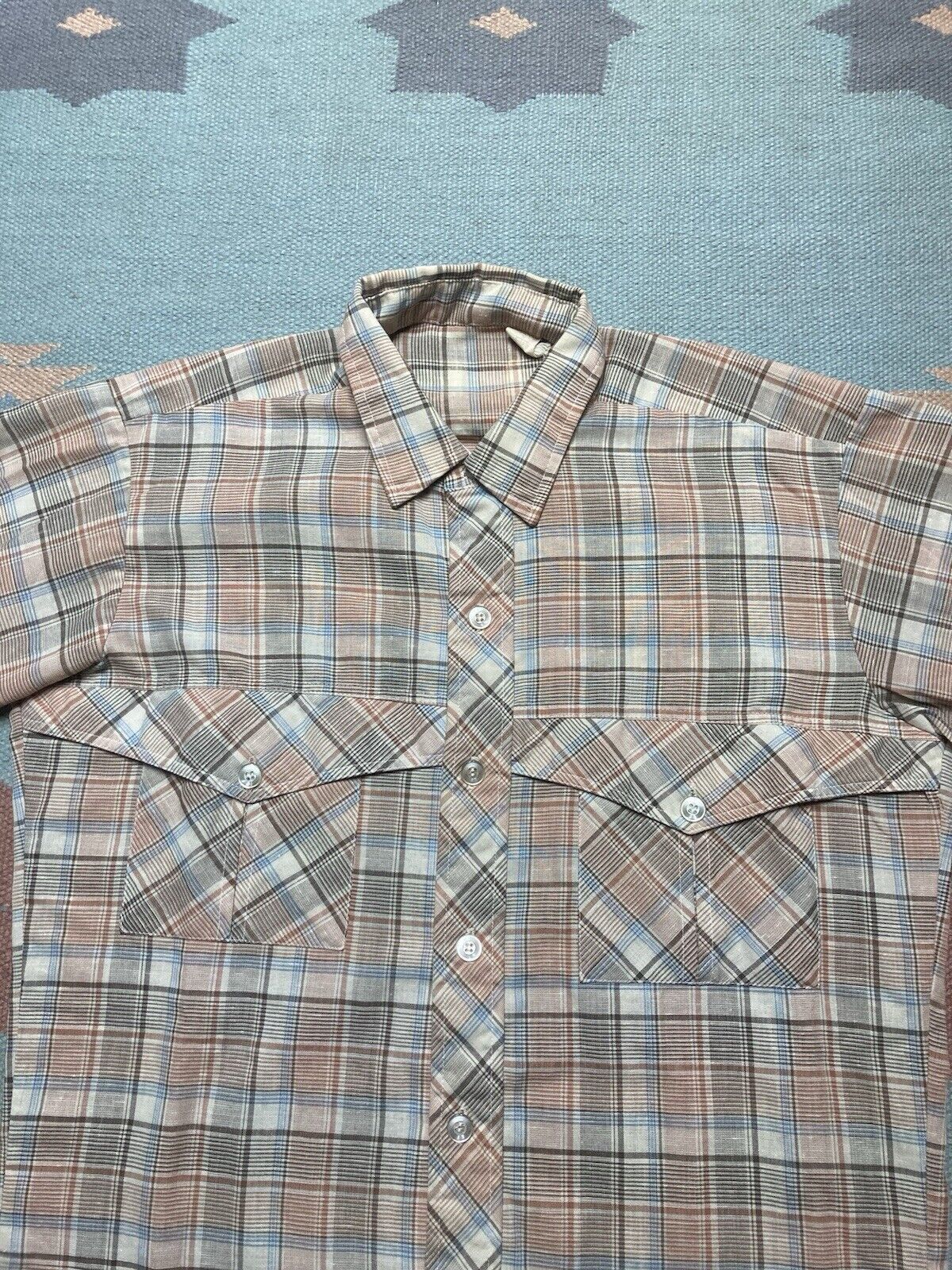 Vintage Vtg 80s button shirt lightweight poly cotton plaid medium Size US M / EU 48-50 / 2 - 2 Thumbnail