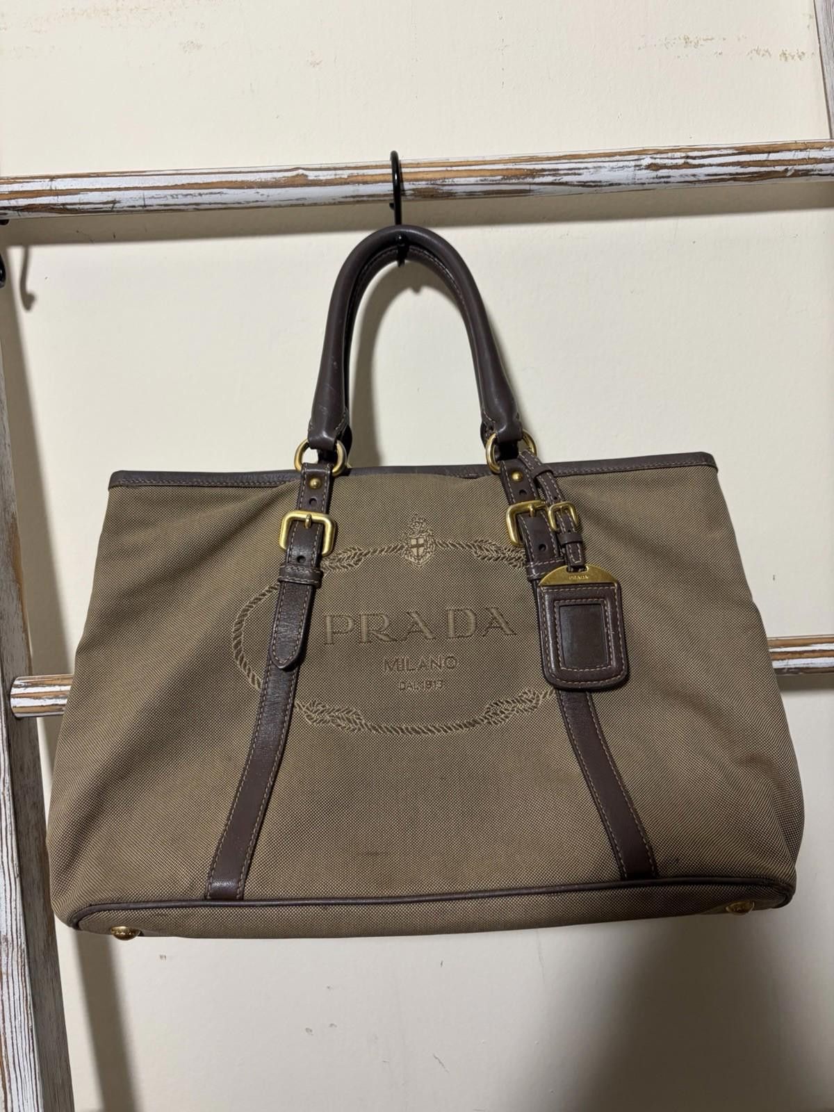 Prada Prada Jacquard Canvas Leather Rope Logo Hand Shoulder Bag Size ONE SIZE - 1 Thumbnail