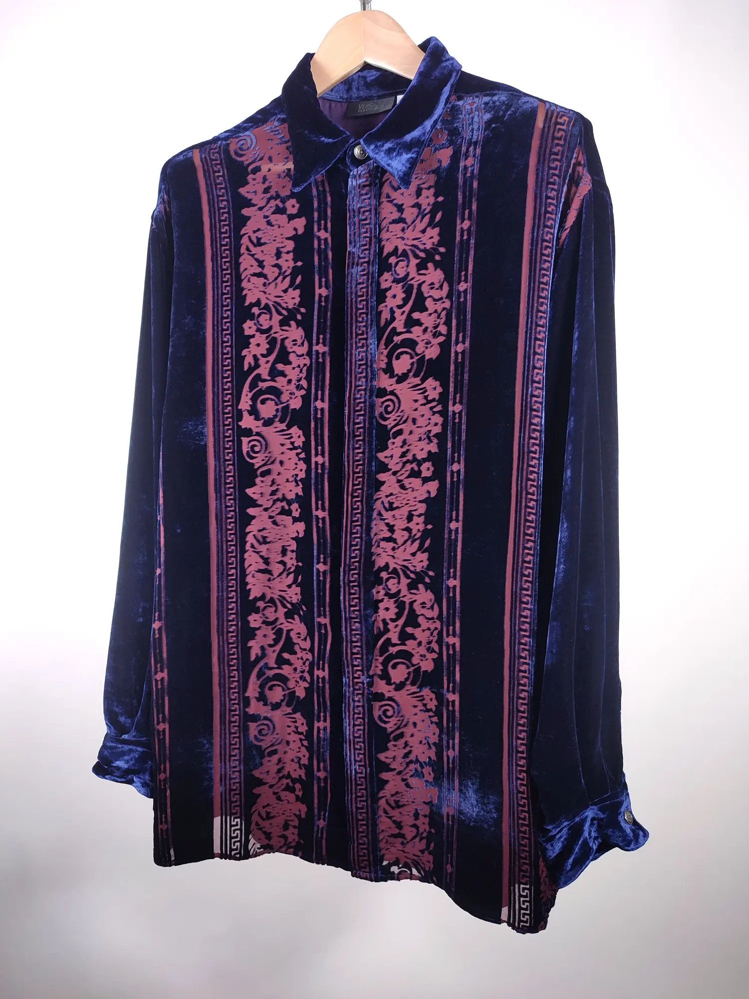 Versace Rare Versace V2 Classic Silk Mesh Velour Vintage Shirt Size US XL / EU 56 / 4 - 5 Thumbnail
