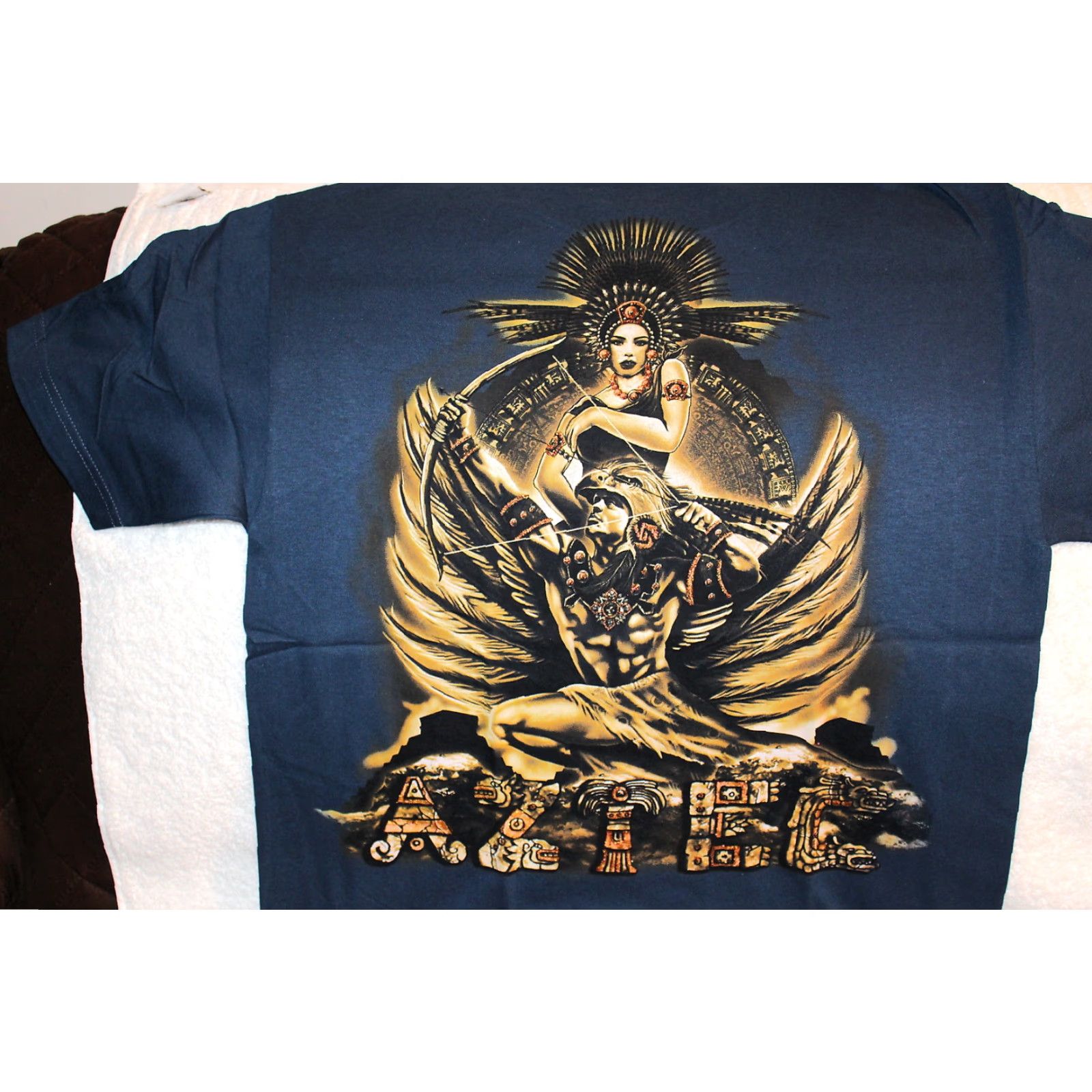 Vintage Vintage Aztec Warrior and Princess Blue T-Shirt Men Medium Cotton Graphic Tee Size US M / EU 48-50 / 2 - 2 Thumbnail
