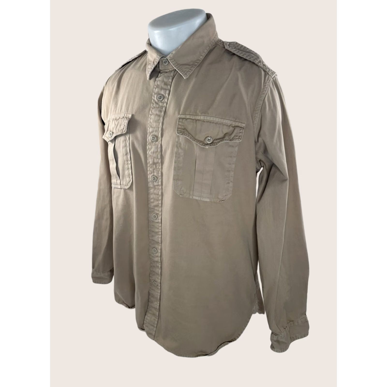 Vintage J PETERMAN SAFARI Shirt Mens XL Tan Button-Up Long Sleeve Size US XL / EU 56 / 4 - 1 Thumbnail