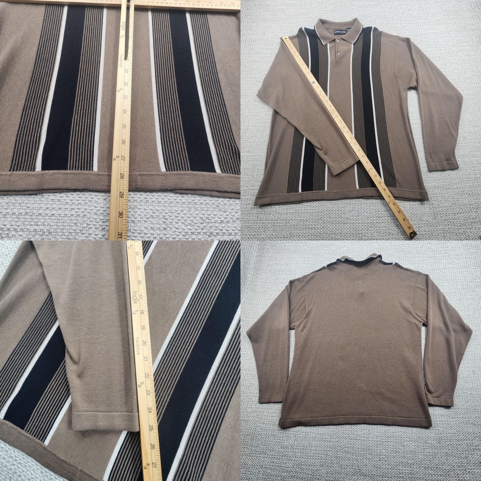 Pierre Cardin Piere Cardin Polo Shirt Mens XL Brown Black Vertical Stripe Knit Long Sleeve Polo Collar Lightweight Breathable Casual Size US XL / EU 56 / 4 - 8 Thumbnail