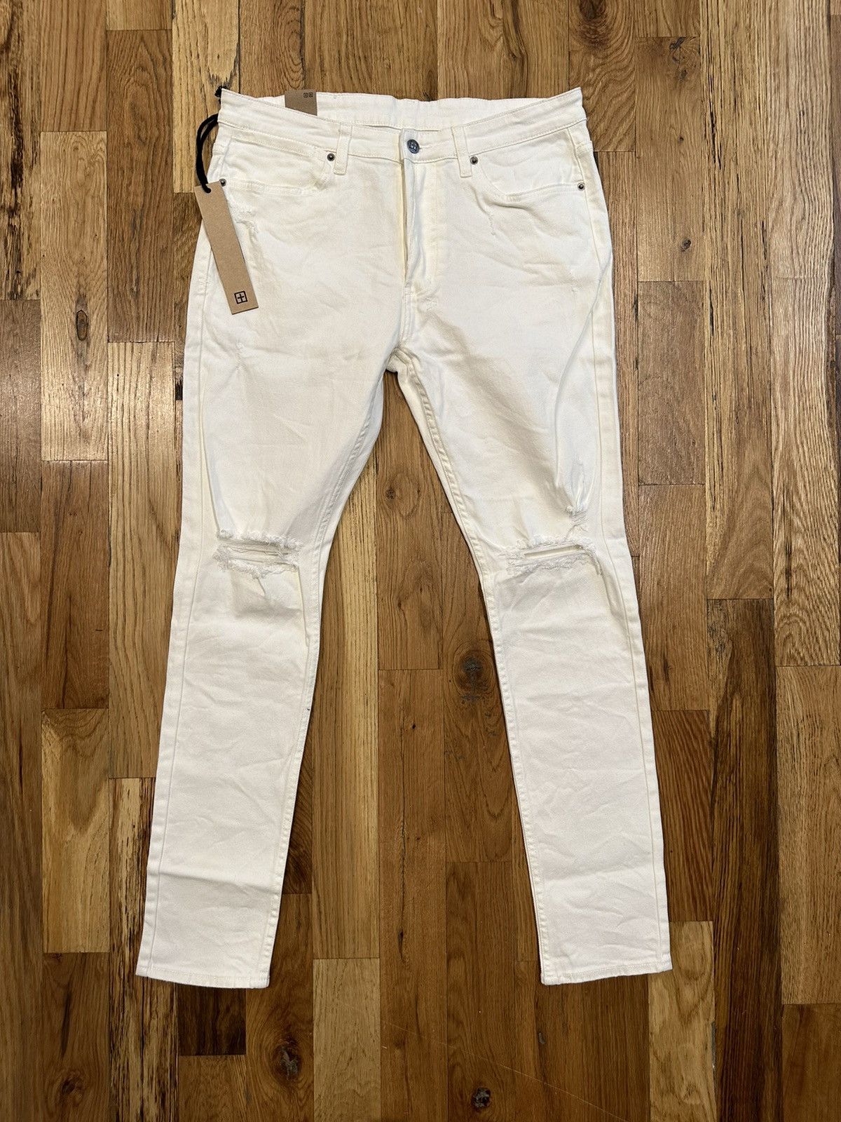 image of Ksubi Knee Rip White Denim Jeans Size 36, Men's