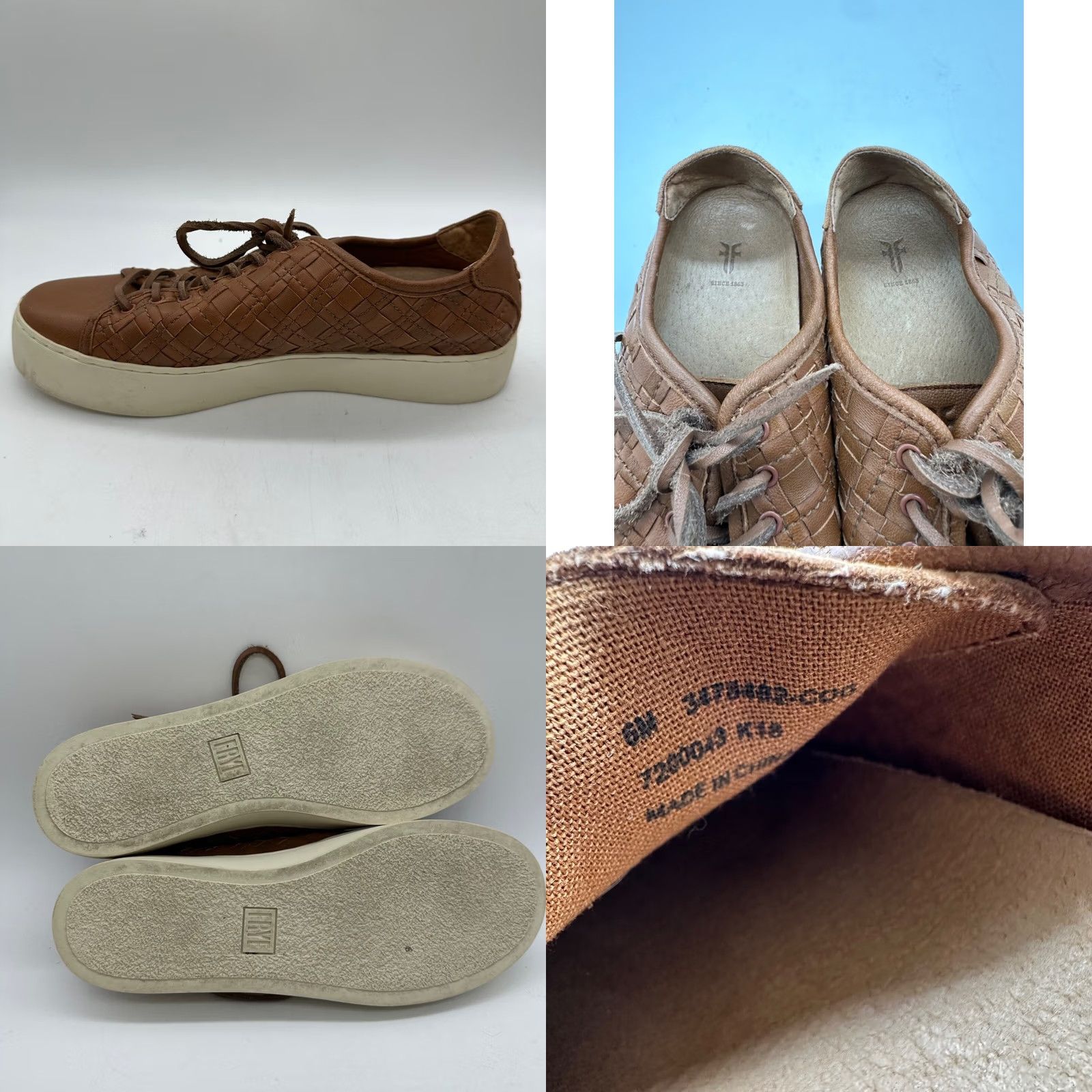 Frye Frye Lena Woven Low Lace Up Sneakers Shoes Brown Leather Size 6 Womens Athletic Sneaker Size US 6 / IT 36 - 8 Thumbnail