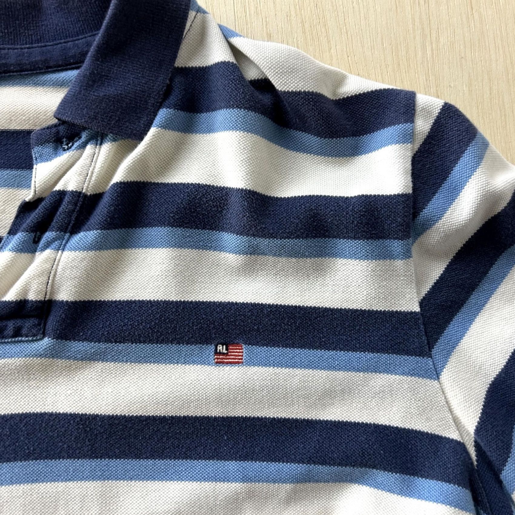 Vintage Polo Jeans Company Shirt Mens XL Blue Striped Short Sleeve RL Flag Logo Polo Size US XL / EU 56 / 4 - 2 Thumbnail