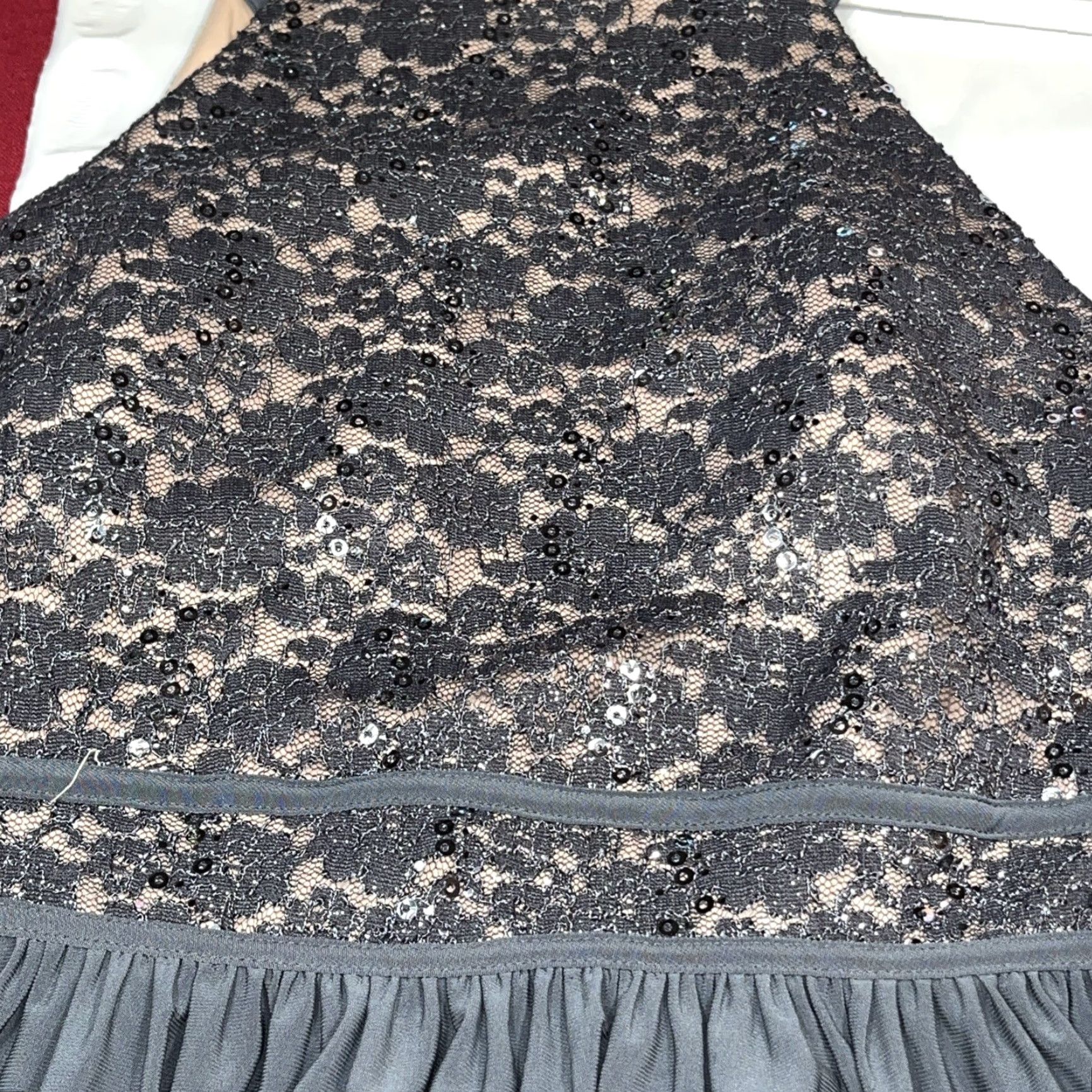 Vintage Nightway GRAY DRESS Lace Sequined HALTER Long Maxi GOWN Stretchy SIZE 12 Women’s Size XL / US 12-14 / IT 48-50 - 3 Thumbnail