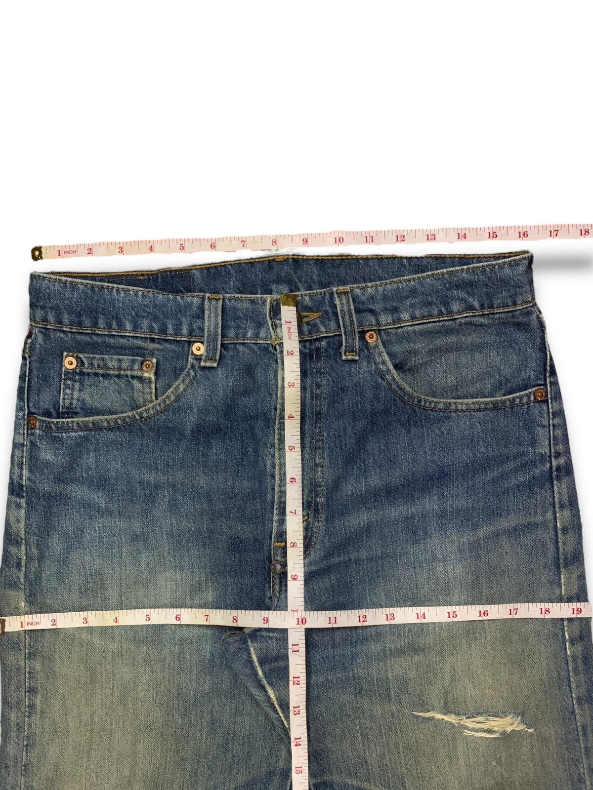 Vintage 90s Levis 519 Blue Wash Distressed Baggy Jeans 32x29