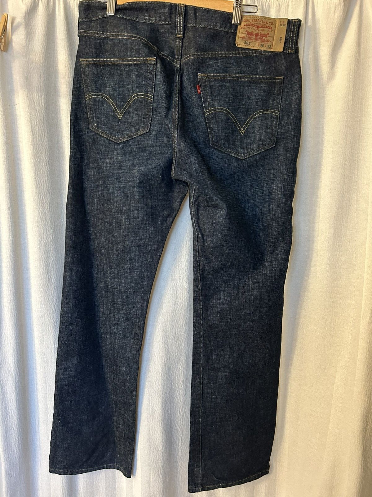 Levi's Jeans: dark wash blue levis straight 501 button fly sz 36x32 Size US 36 / EU 52 - 2 Thumbnail