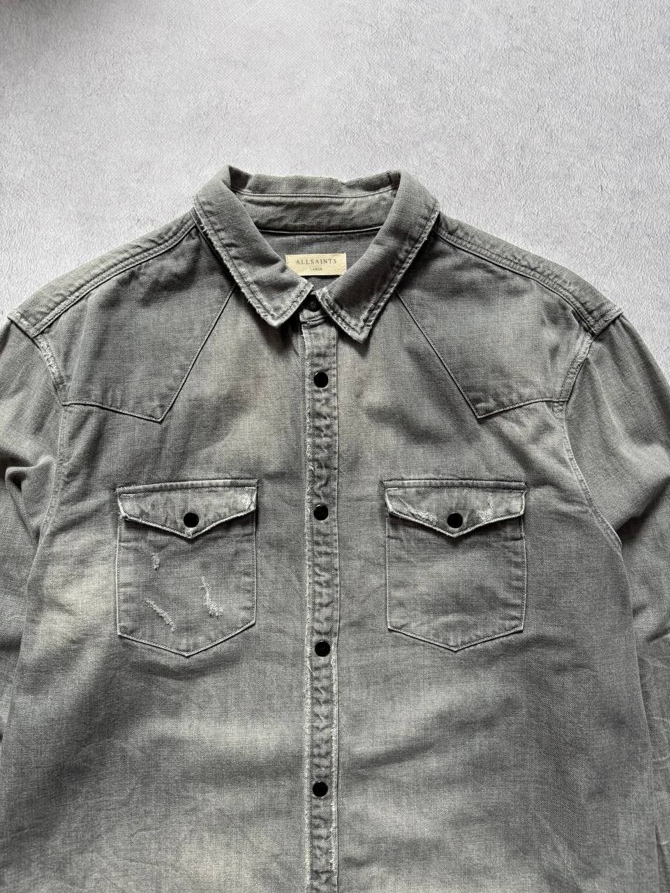 Allsaints AllSaints Distressed Long Sleeve Shirt Washed Gray Size US L / EU 52-54 / 3 - 2 Thumbnail