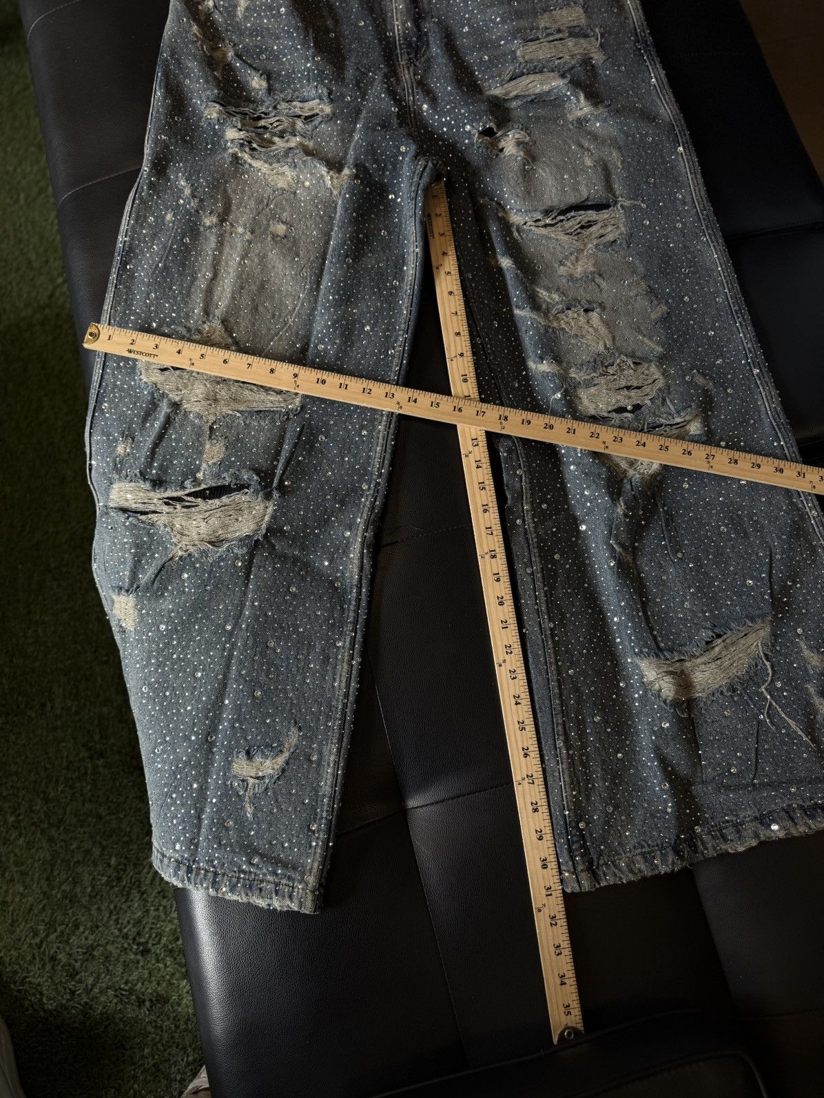 Vale Valley Stone Crystal Rhinestone Baggy Blue Jeans Size 38 Size US 38 / EU 54 - 15 Thumbnail