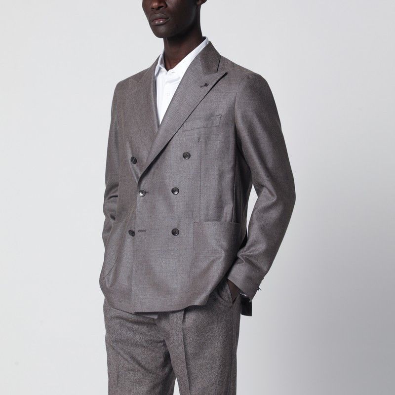 Tagliatore Grey Silk And Wool Double-Breasted Jacket