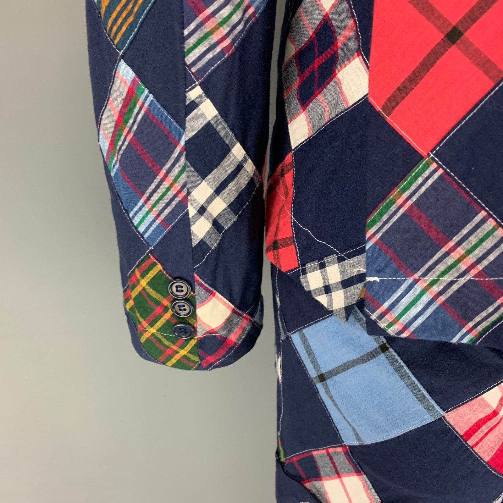 Band Of Outsiders Size 42 Navy Muliti-Color Patchwork Cotton Notch Lapel Suit Size 42R - 4 Thumbnail
