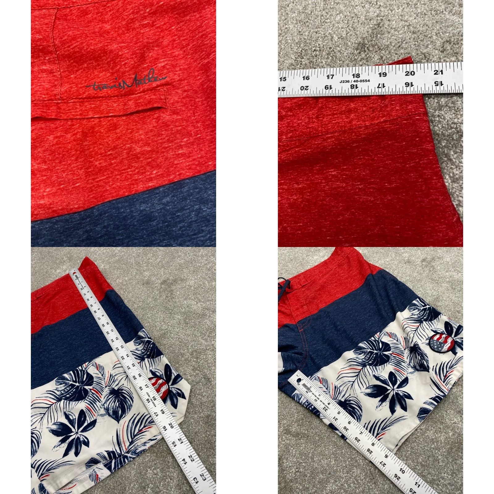TravisMathew Travis Mathew Board Shorts Mens 34 Multicolor Floral Red Blue Pockets Pulled Drawstring Swim Bottom Size US 34 / EU 50 - 8 Thumbnail